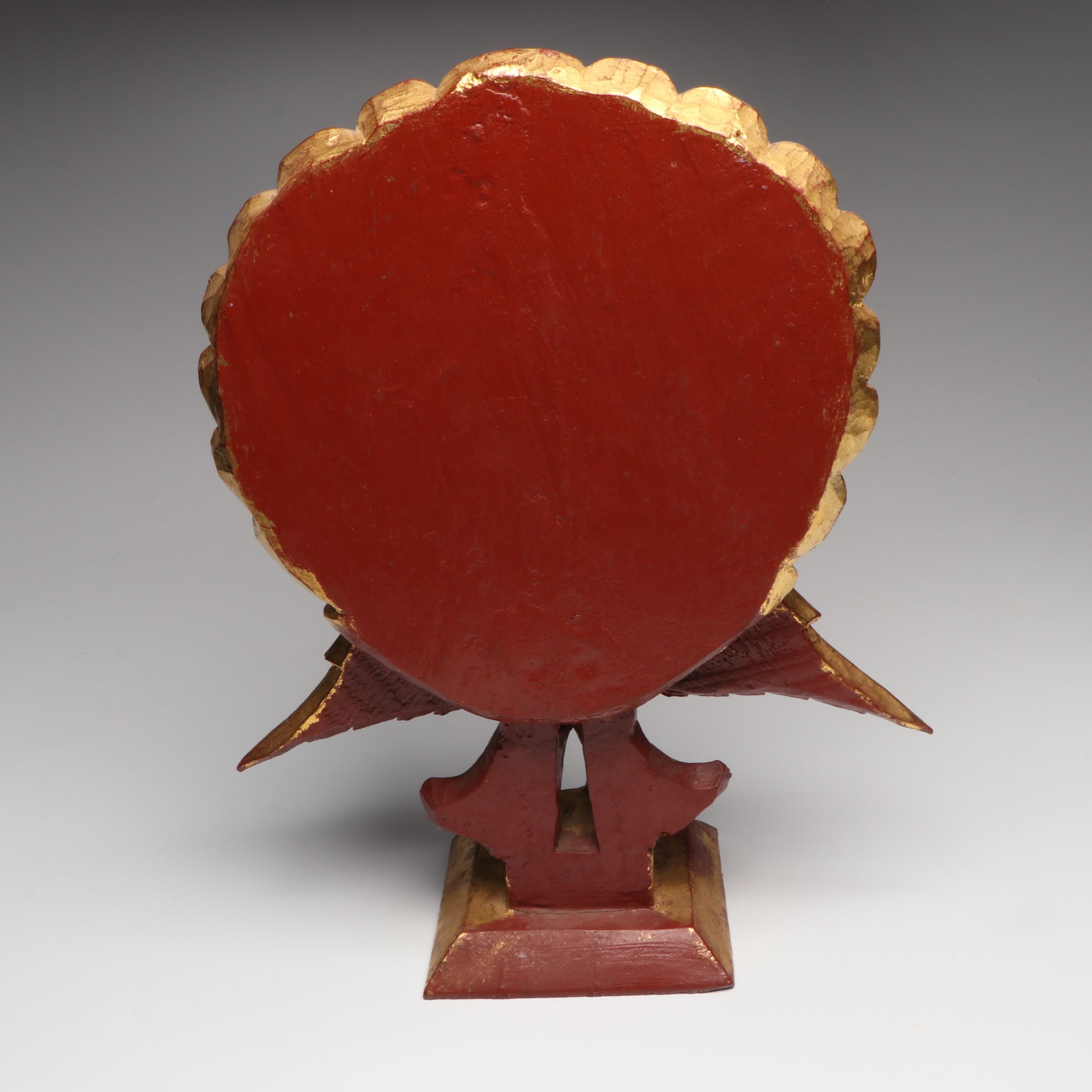 Burmese Giltwood Peacock Statue with Glass Embellishments