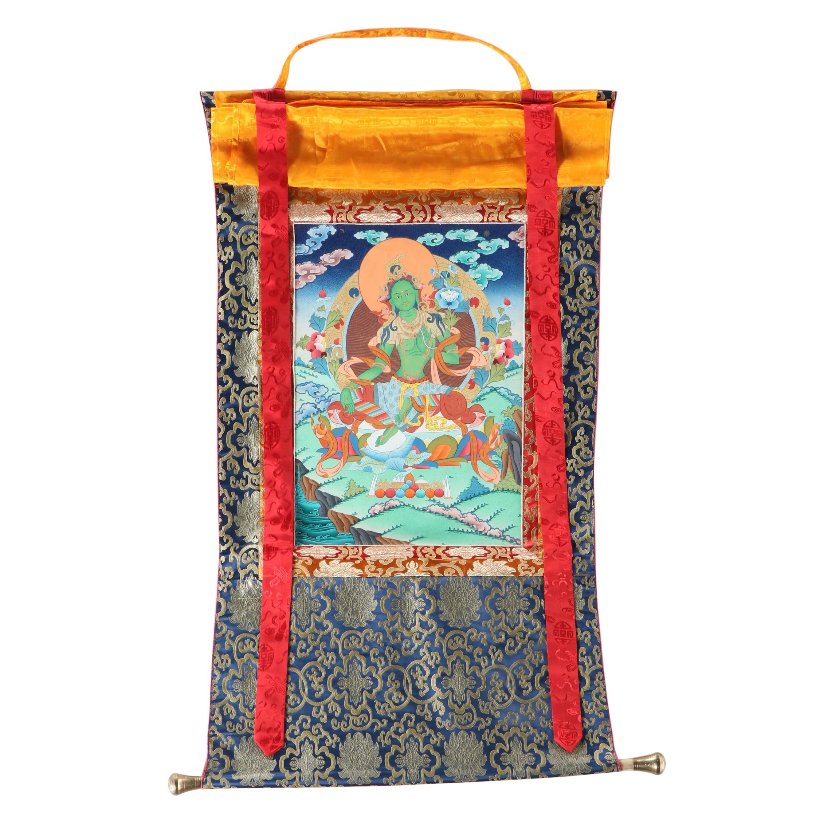 Tibetan Shyamatara or Green Tara Thangka Painting