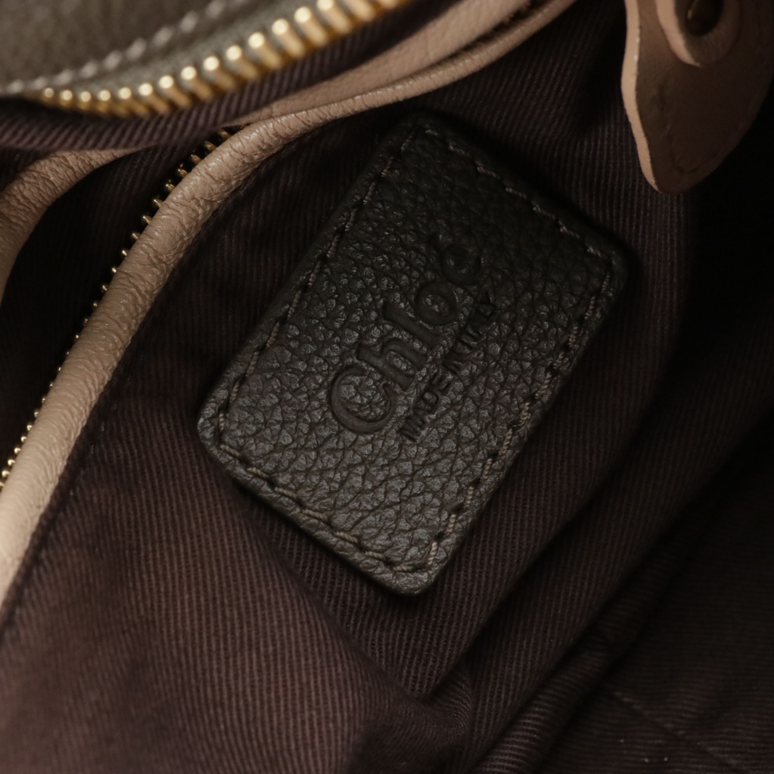 Chloé Paraty Handbag in Dark Brown/Gray Grained Calfskin Leather, With Strap