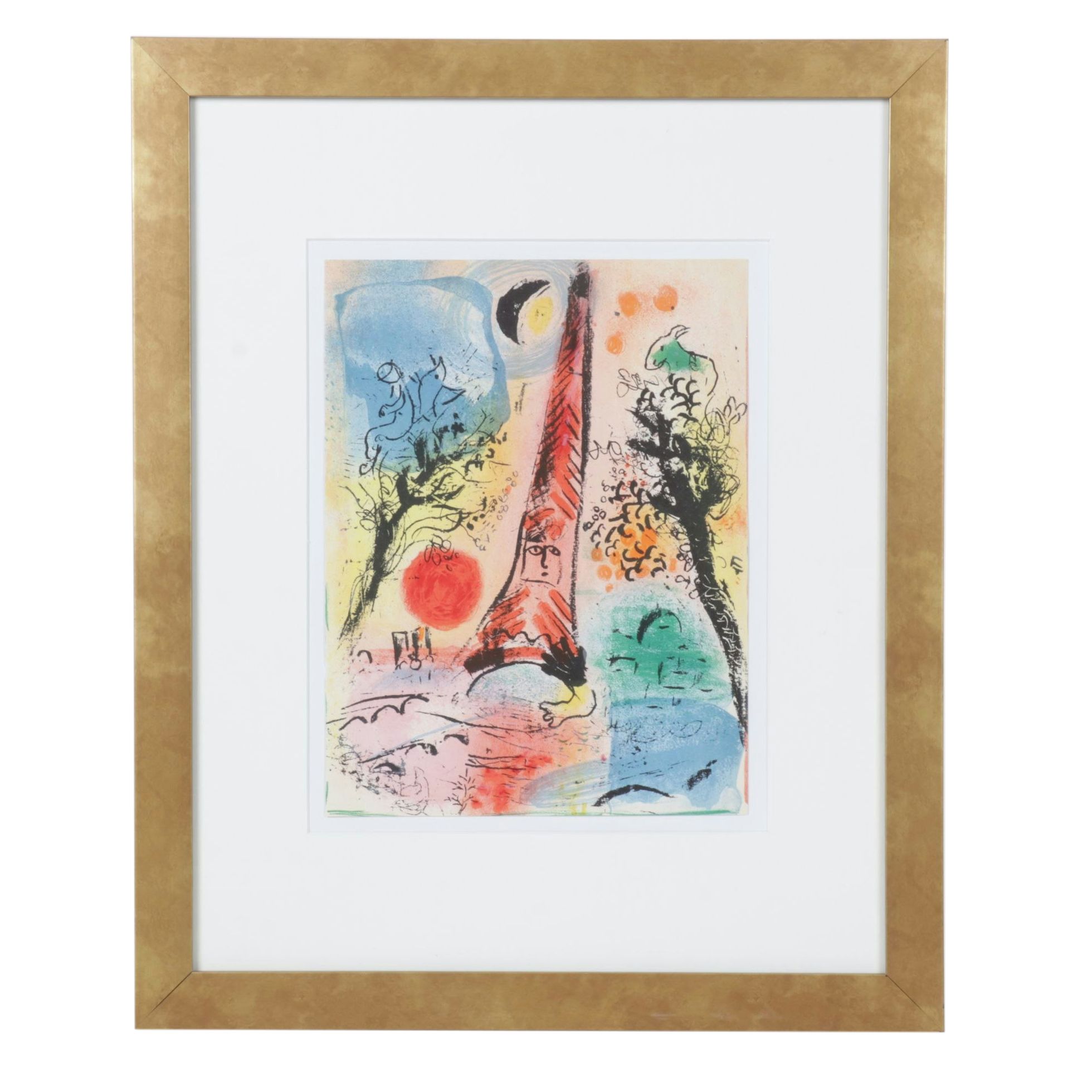 Marc Chagall Color Lithograph "Vision de Paris," 1960