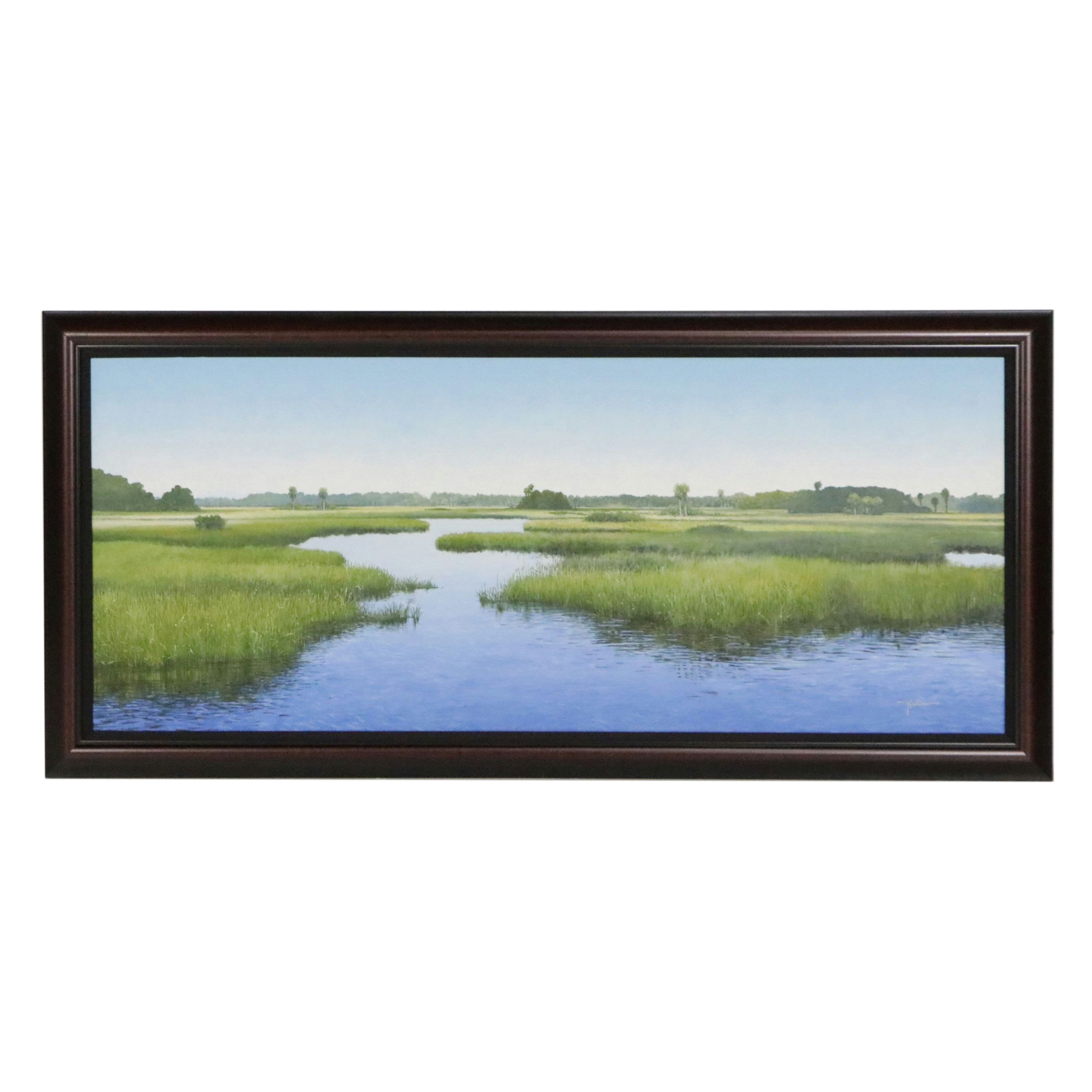 Kent Sullivan Landscape "Green Marsh," Late 20th Century