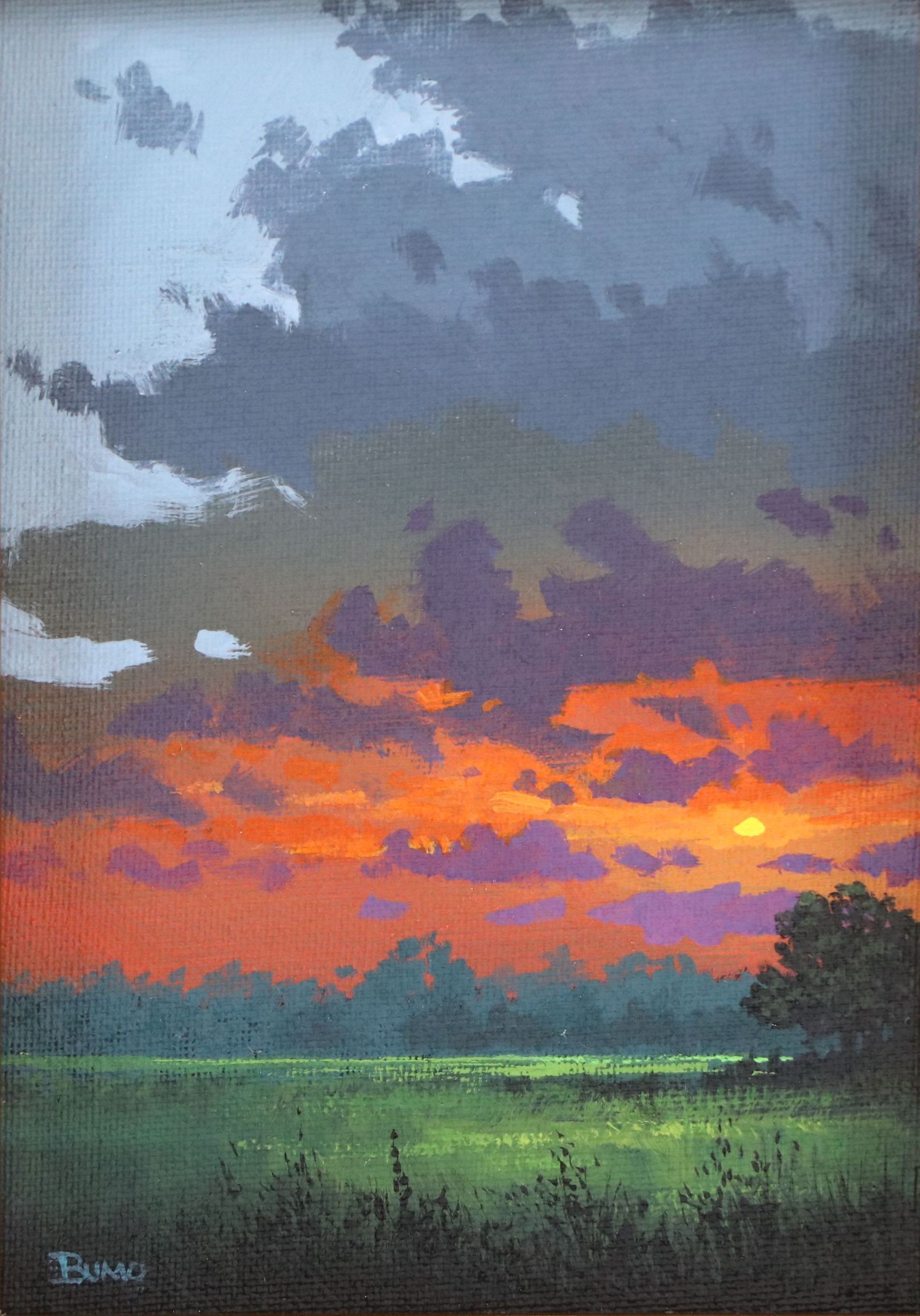 Douglas "Bumo" Johnpeer Acrylic Sunset Landscape Painting, 2024