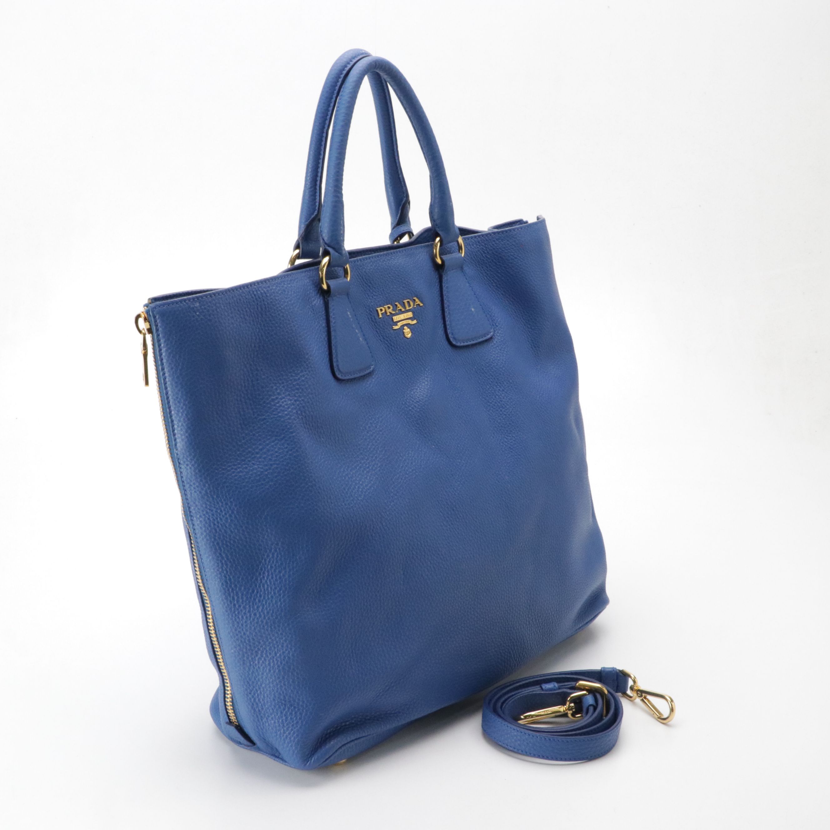 Prada Large Slouchy Two-Way Tote in Royal Blue Vitello Daino Leather