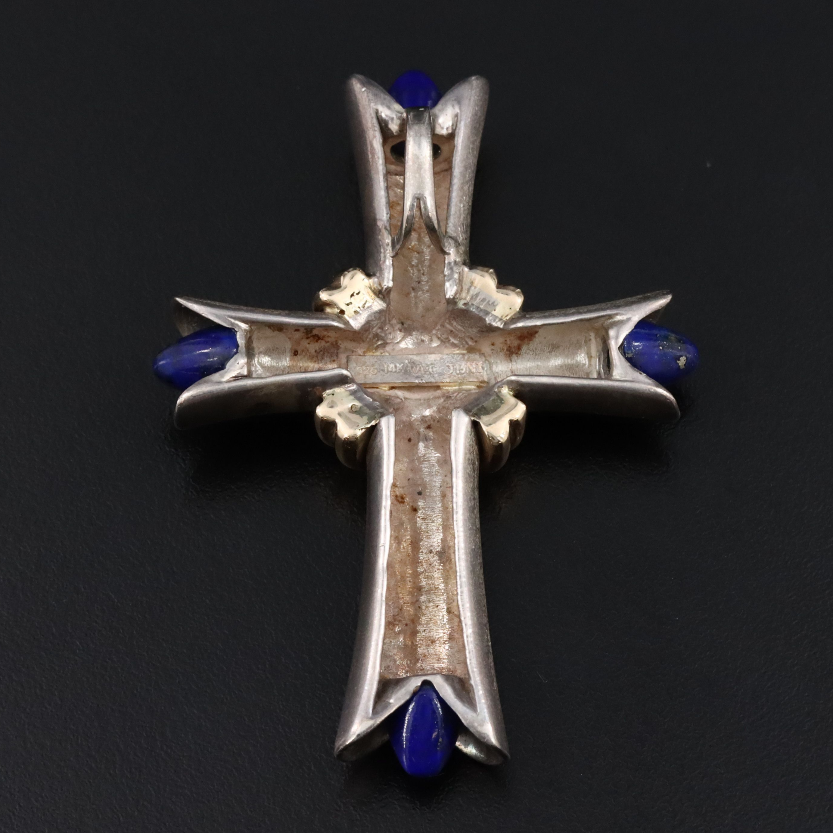 Sterling Lapis Lazuli Cross Pendant with 14K Accent