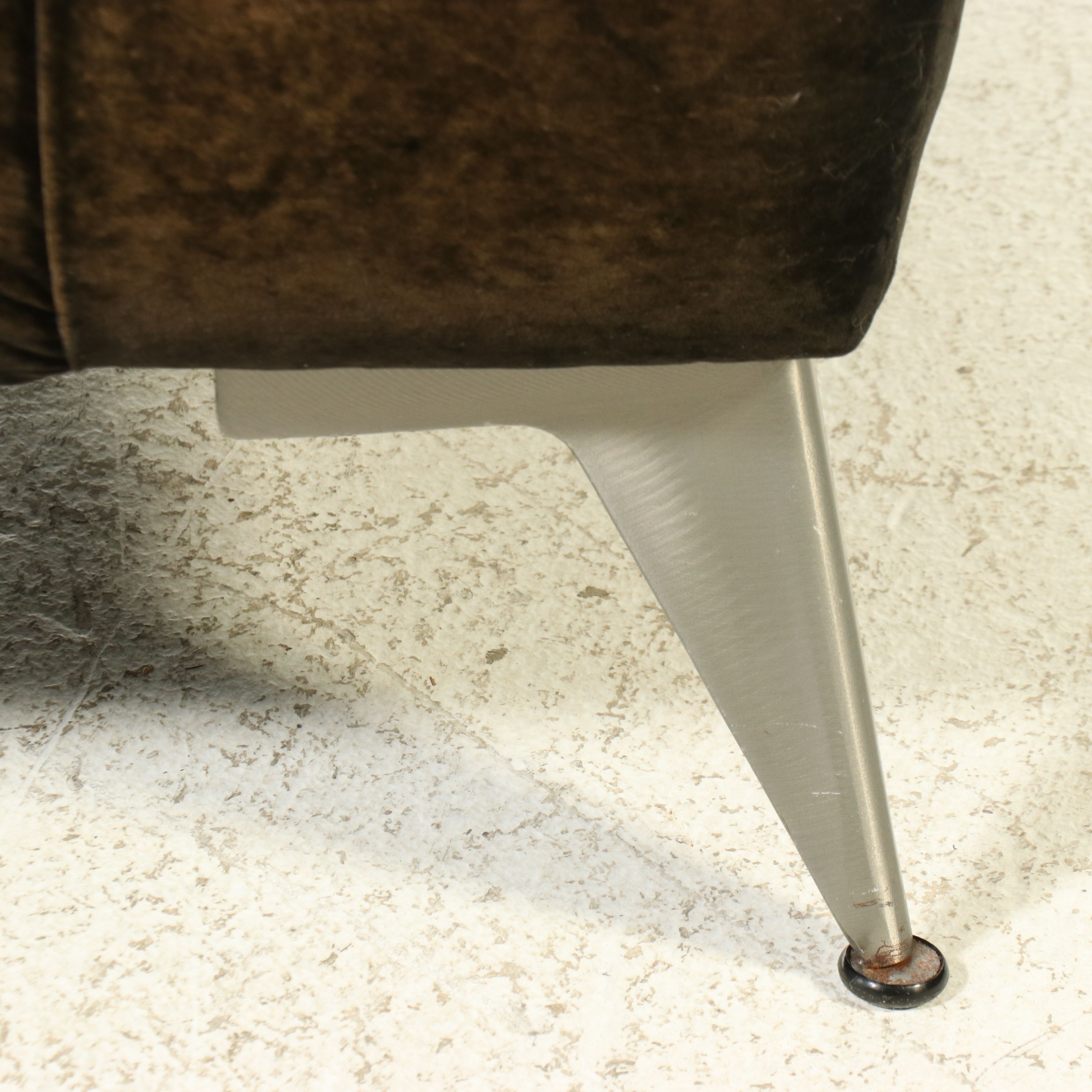 Mid Century Modern Velvet Sofa with Cast Aluminum Legs, Mid-20th Century