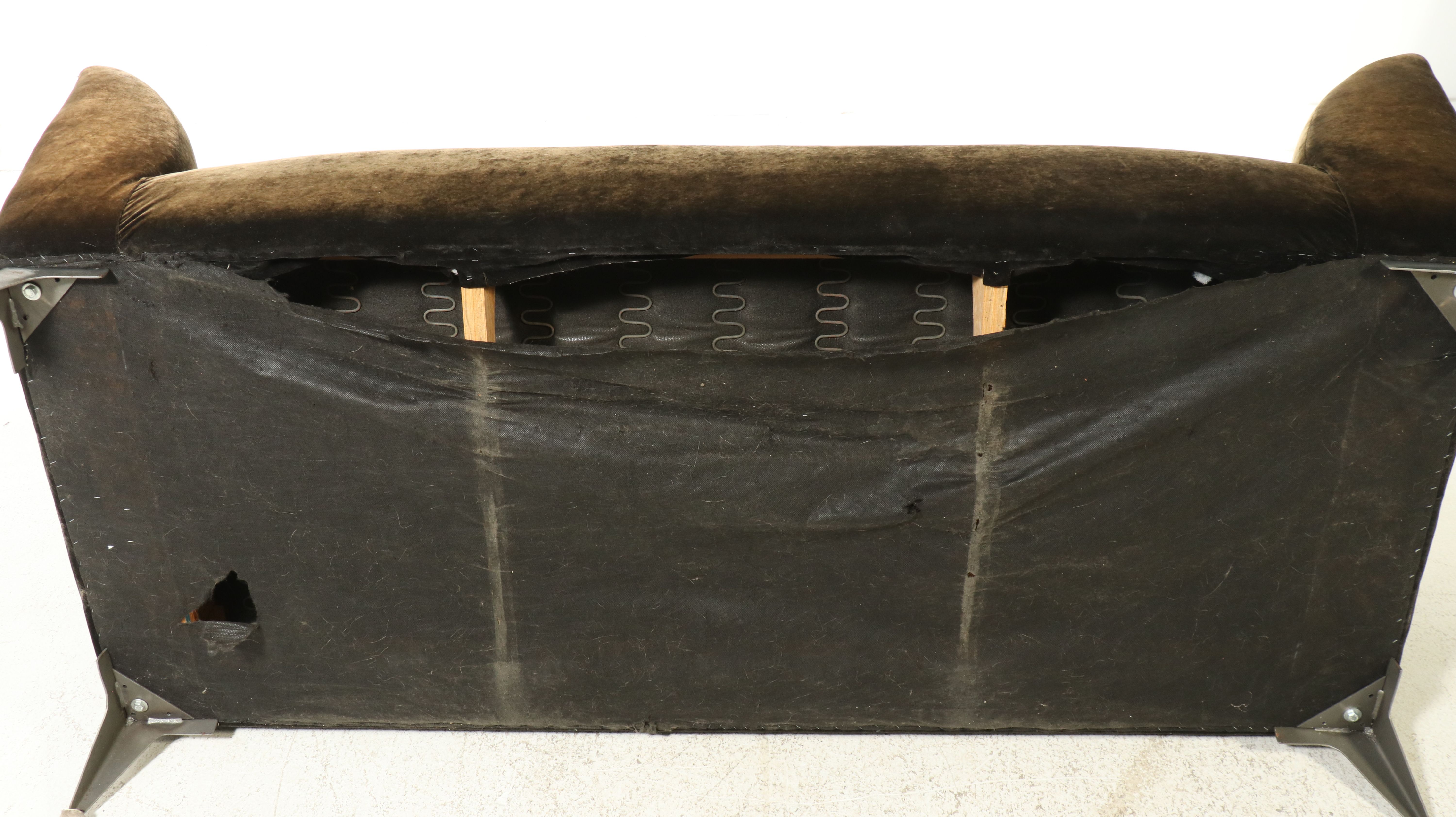 Mid Century Modern Velvet Sofa with Cast Aluminum Legs, Mid-20th Century