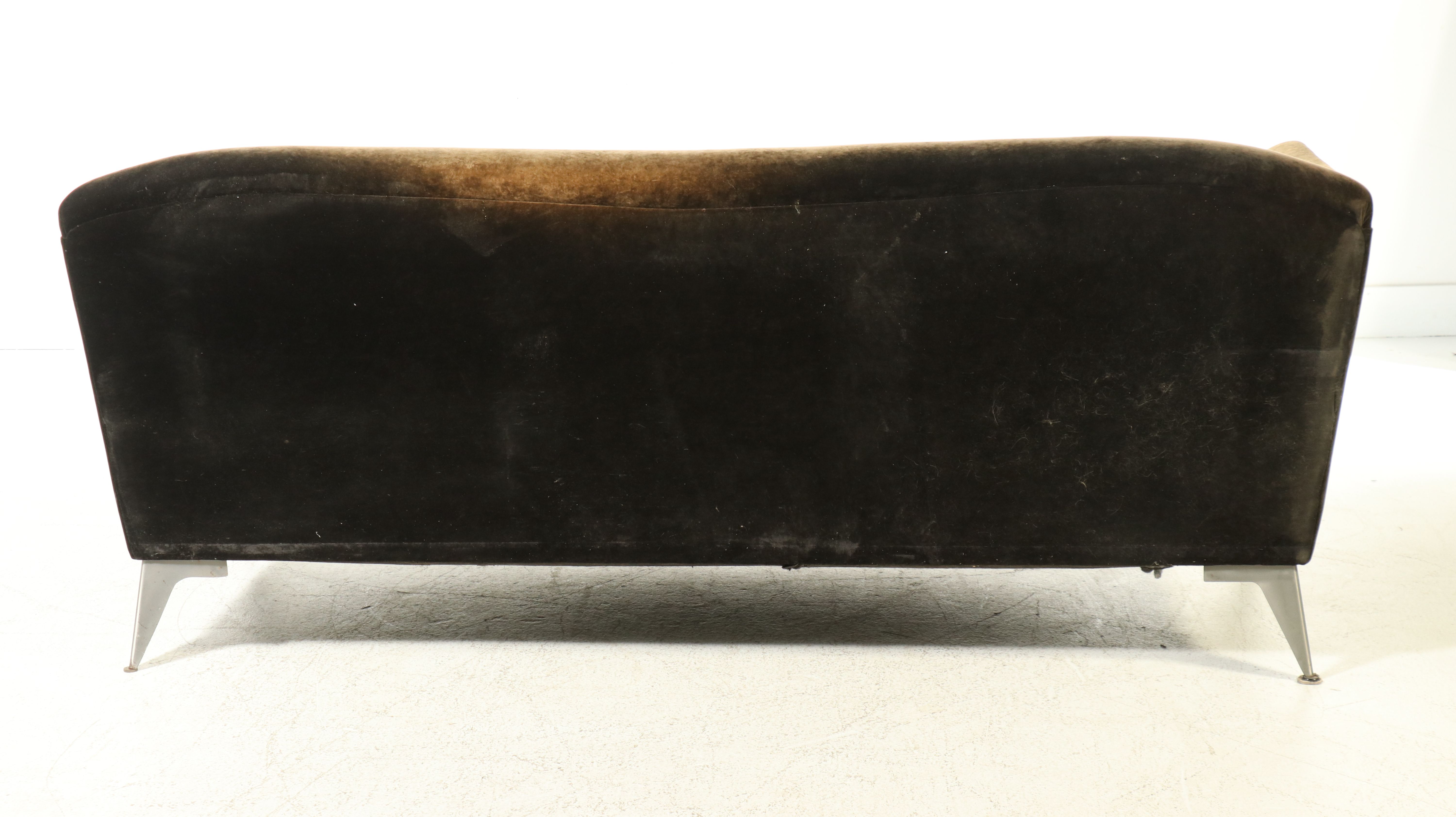 Mid Century Modern Velvet Sofa with Cast Aluminum Legs, Mid-20th Century