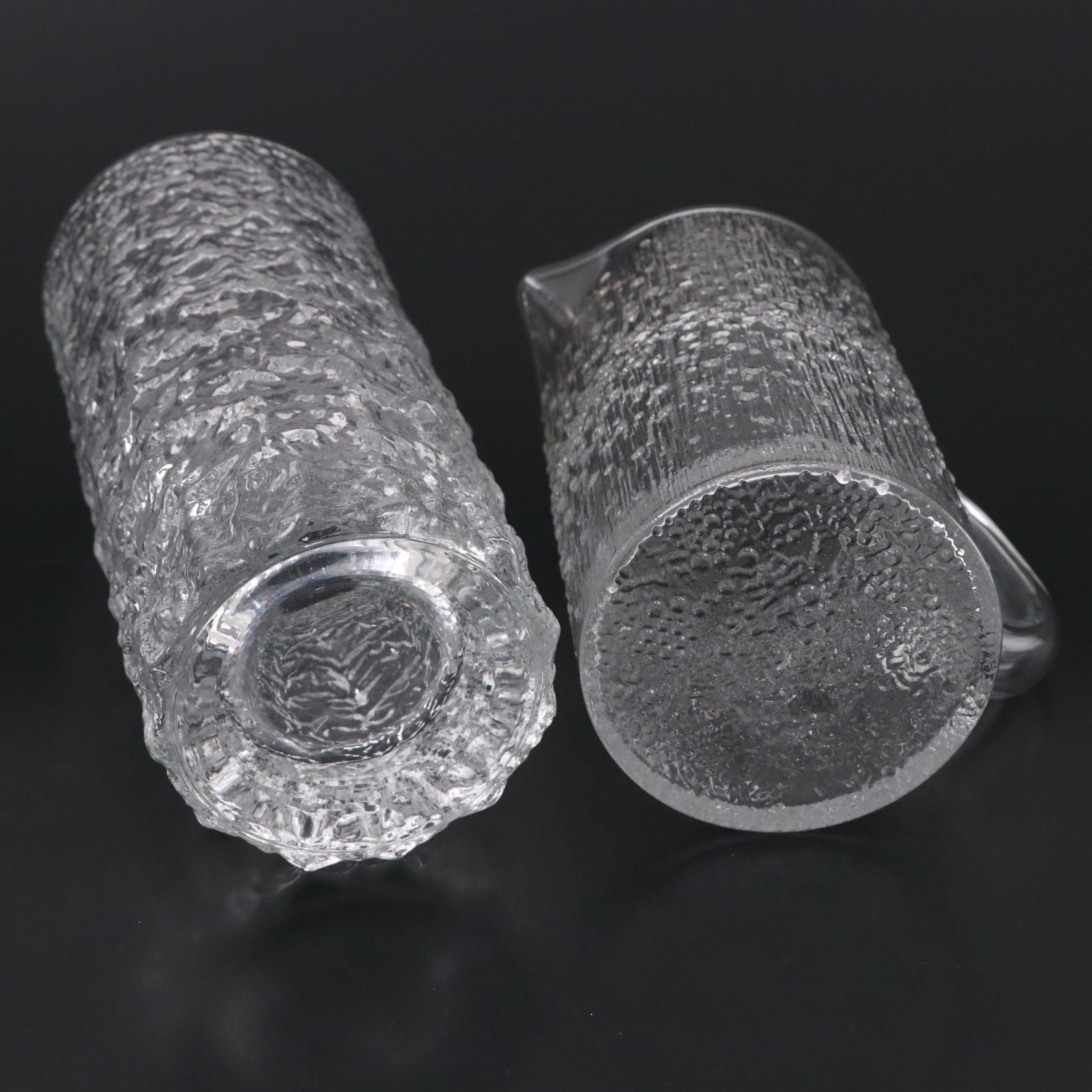 Iittala "Hopla" Glass Pitcher with Other Textured Glass Vase