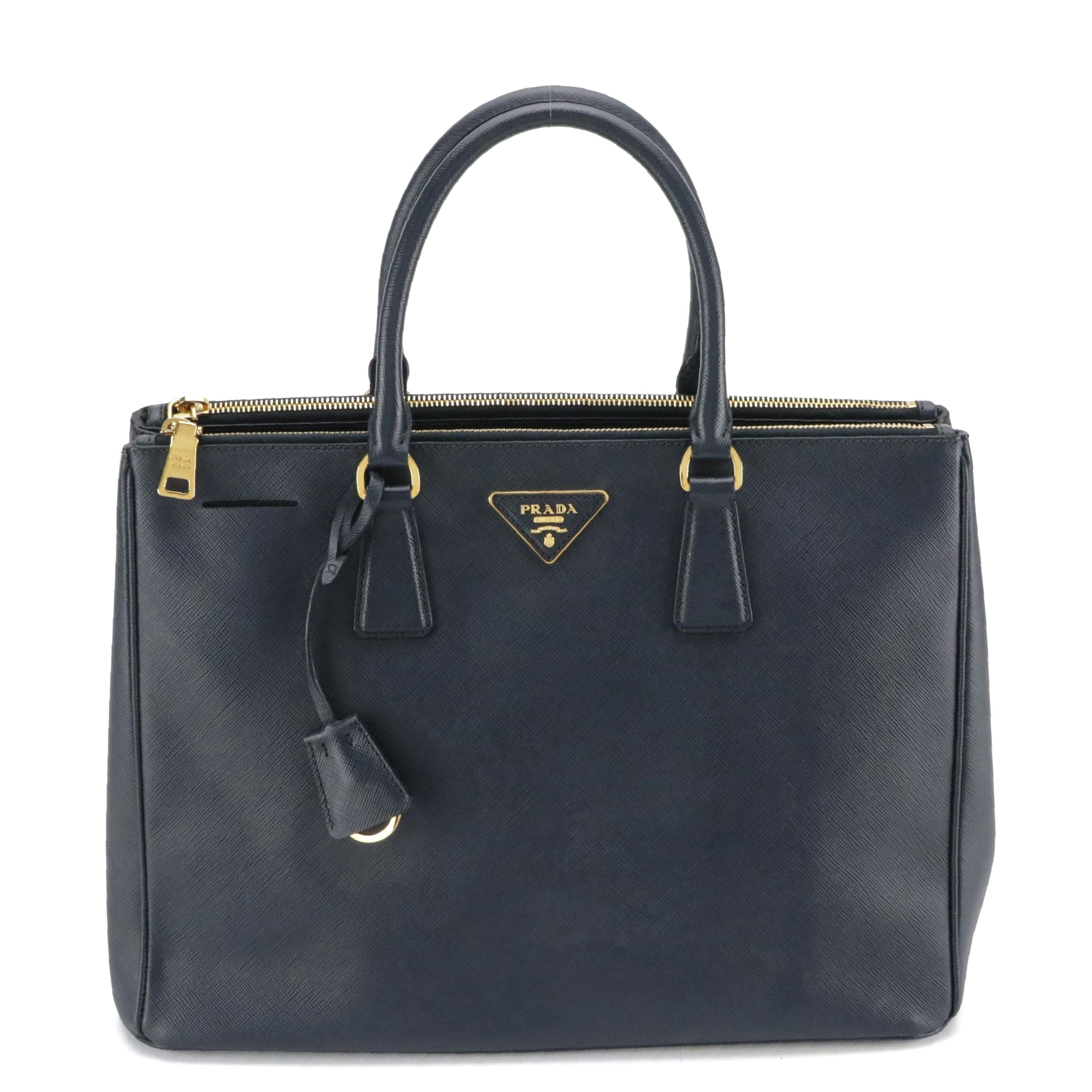 Prada Double Zip Galleria Top Handle Tote in Midnight Blue Saffiano Lux Leather