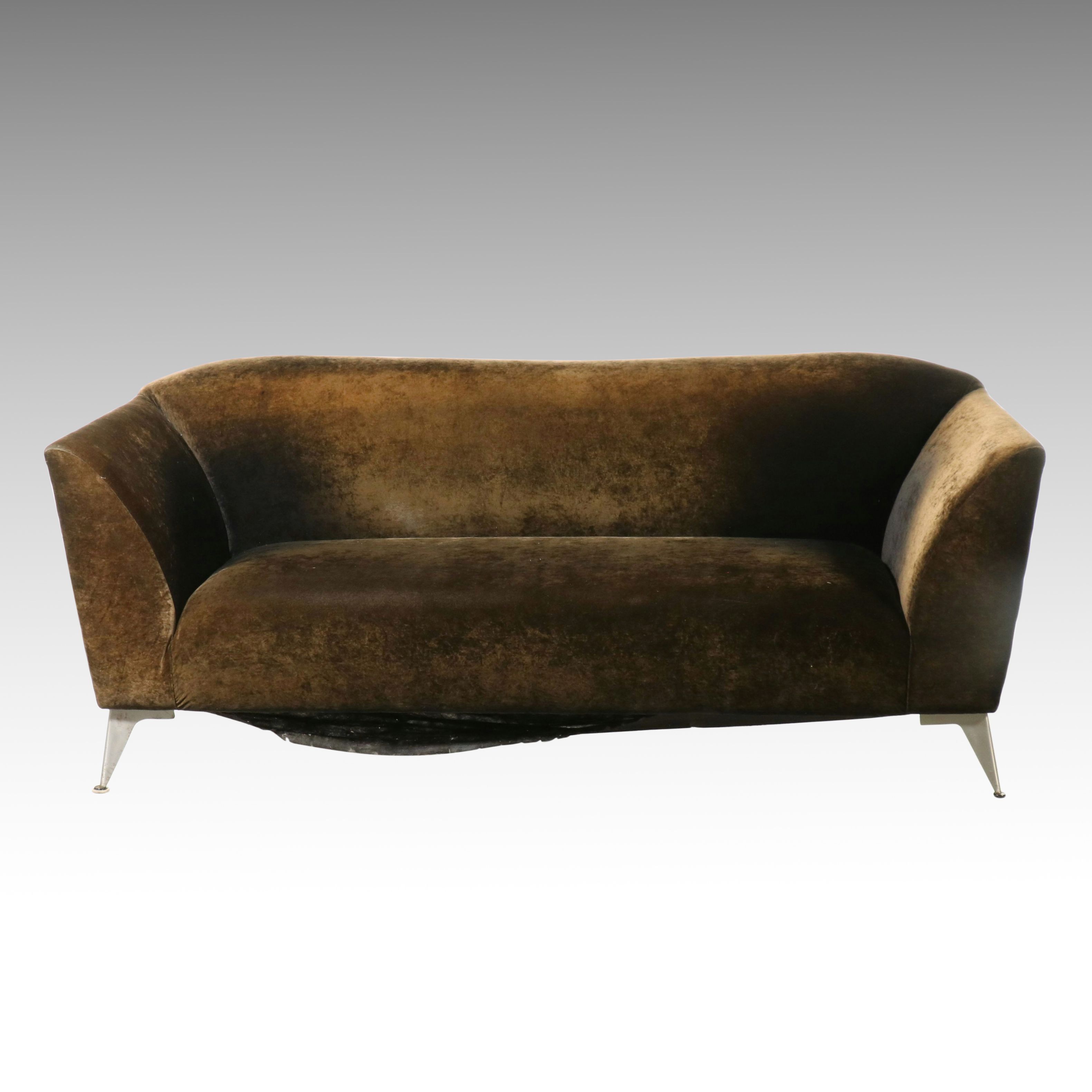 Mid Century Modern Velvet Sofa with Cast Aluminum Legs, Mid-20th Century