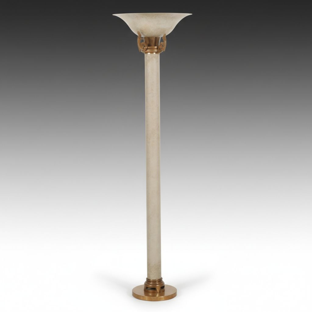 Deco Revival Style Brushed Gold and Acrylic Torchiere Floor Lamp