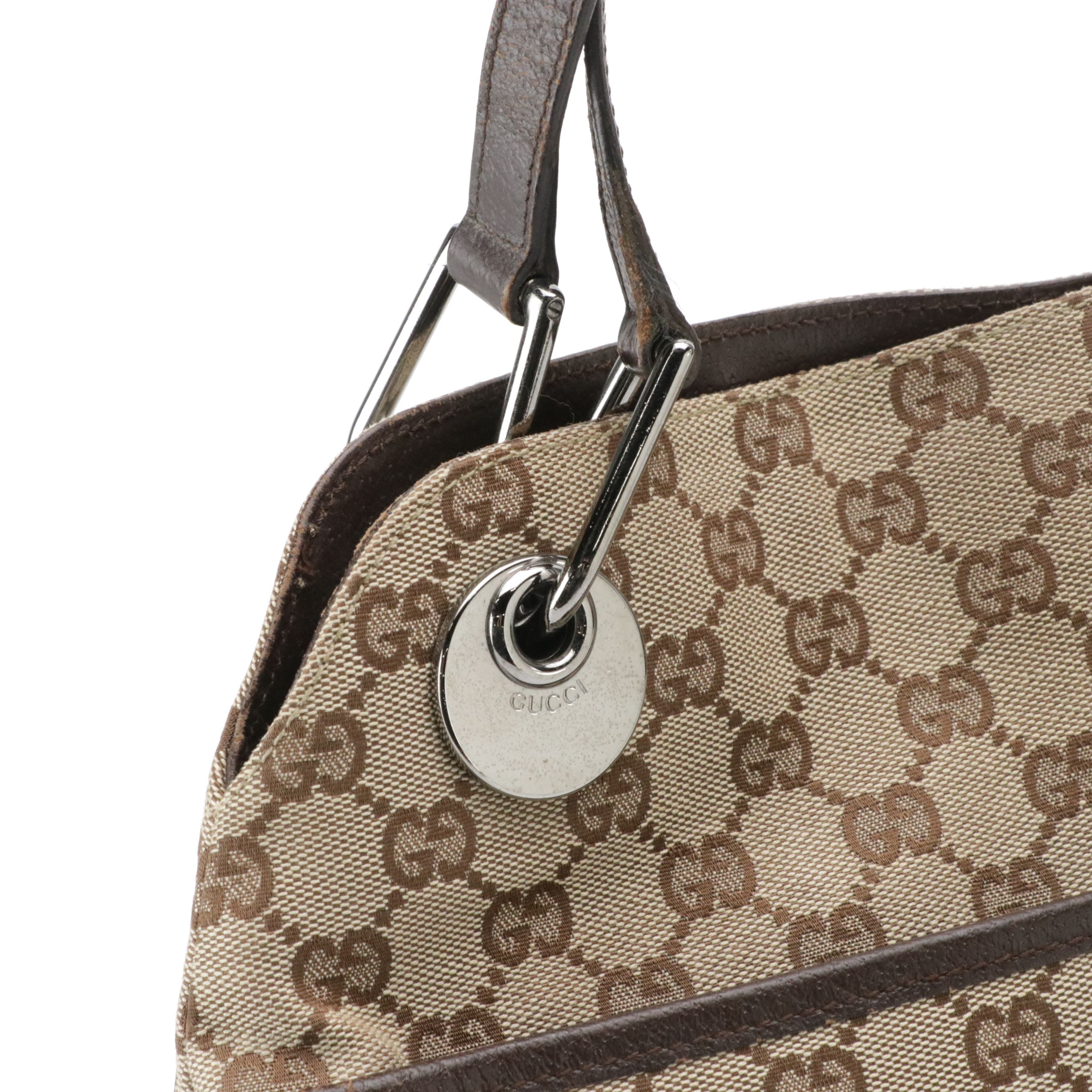 Gucci Eclipse Shoulder Bag in GG Jacquard Canvas and Brown Leather