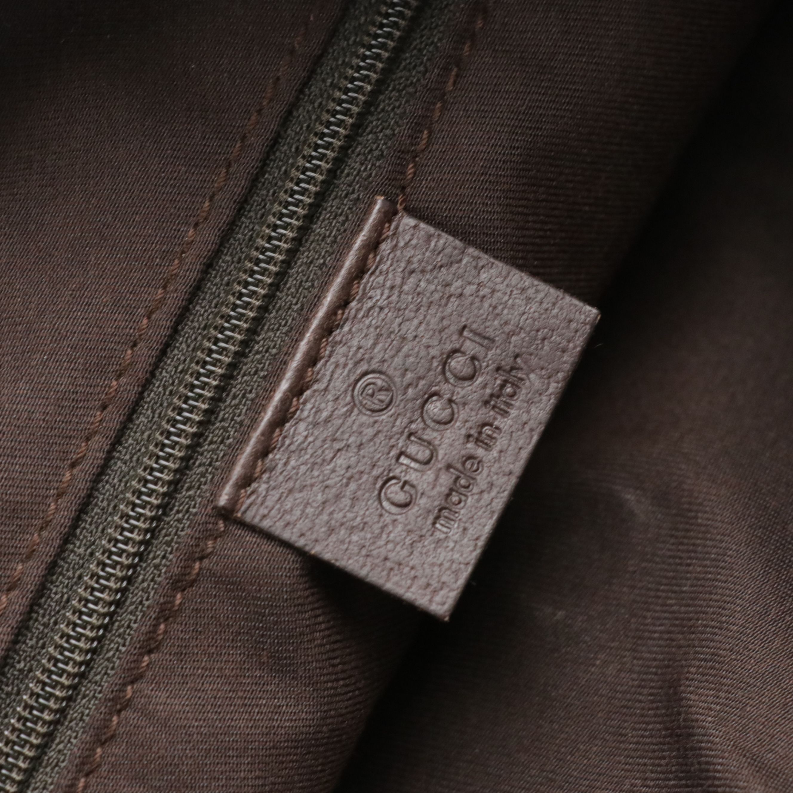 Gucci Eclipse Shoulder Bag in GG Jacquard Canvas and Brown Leather