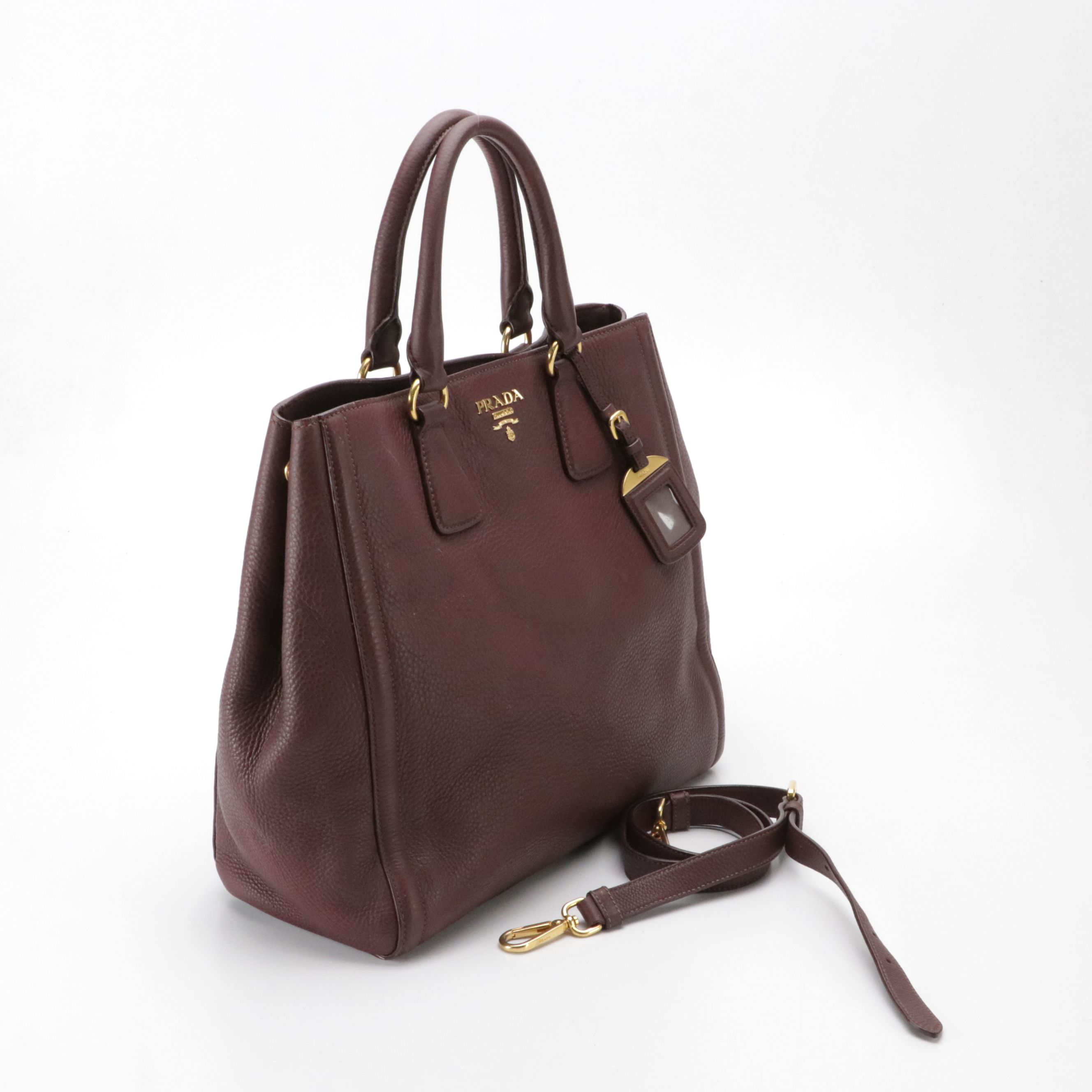 Prada Slouchy Two-Way Tote in Burgundy Vitello Daino Leather