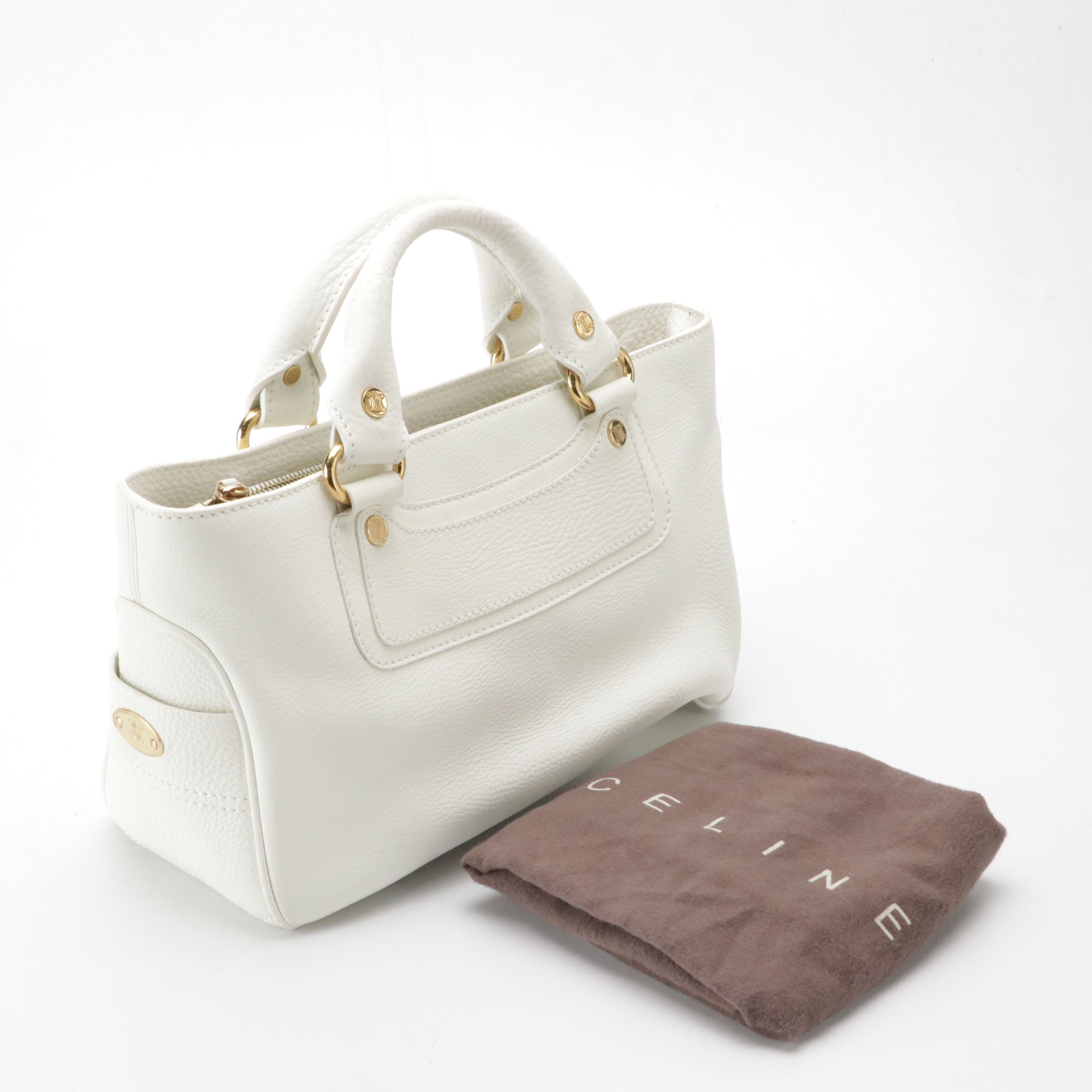 Celine Boogie Handbag in White Grained Calfskin Leather