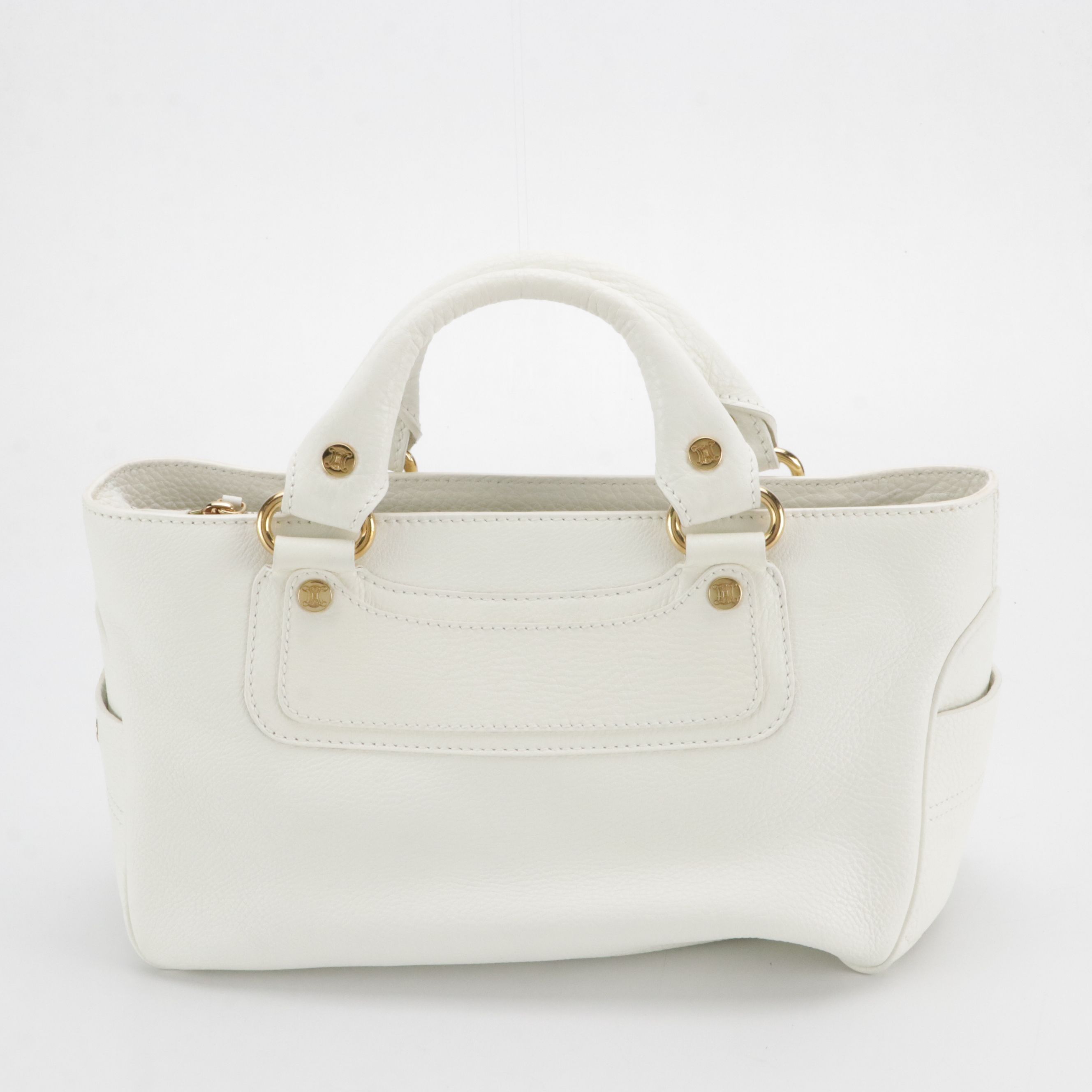 Celine Boogie Handbag in White Grained Calfskin Leather