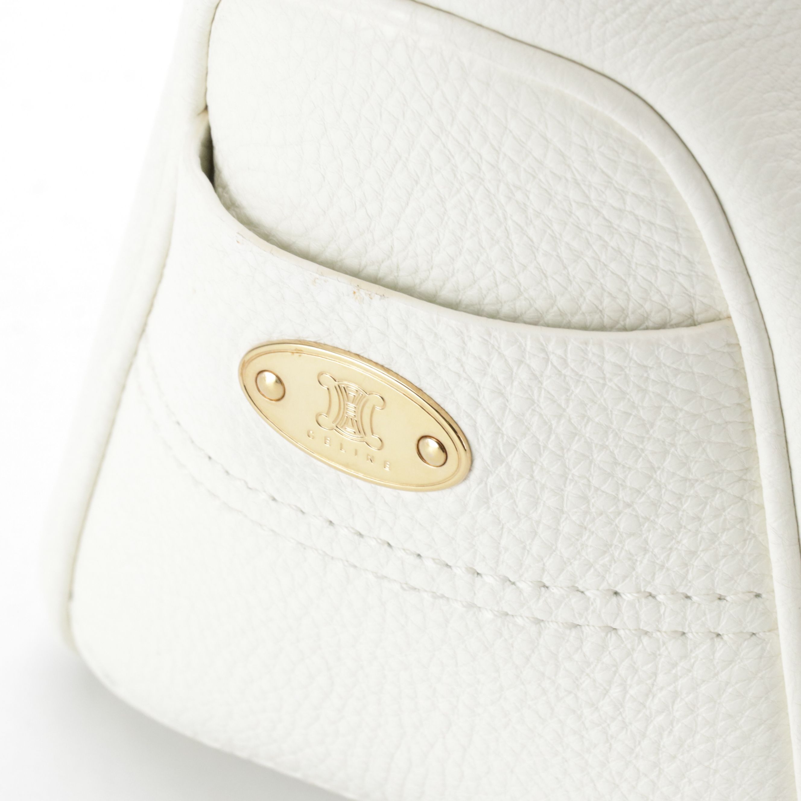 Celine Boogie Handbag in White Grained Calfskin Leather