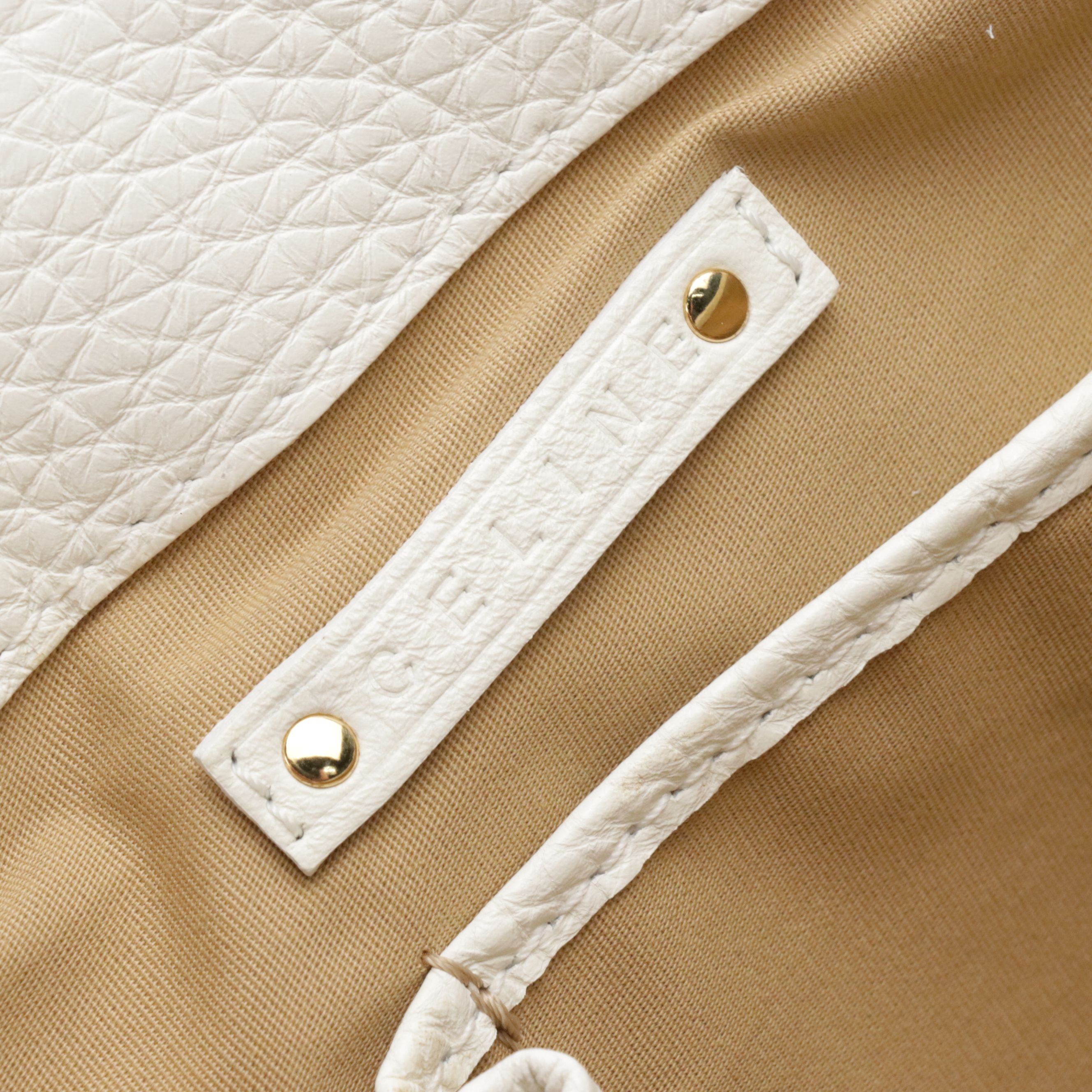 Celine Boogie Handbag in White Grained Calfskin Leather