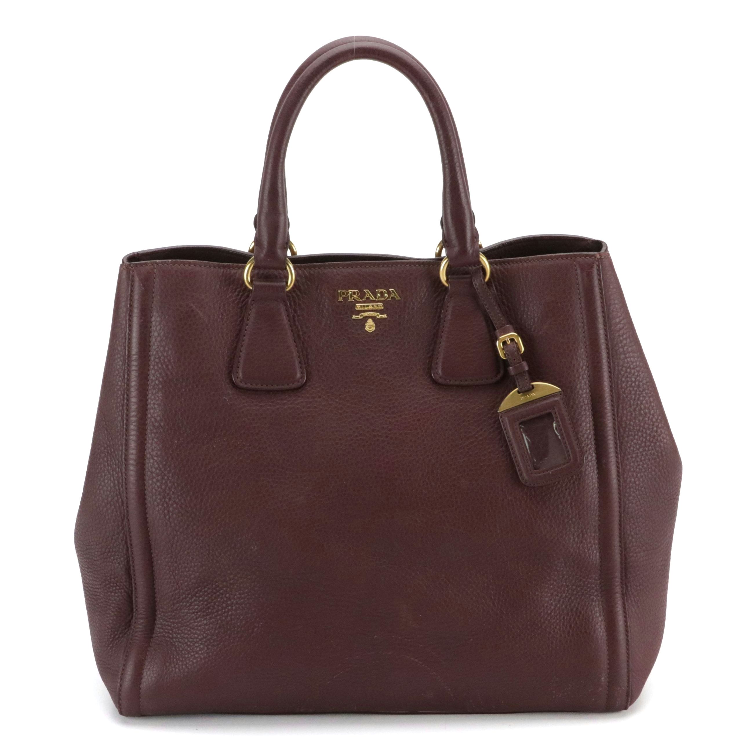 Prada Slouchy Two-Way Tote in Burgundy Vitello Daino Leather