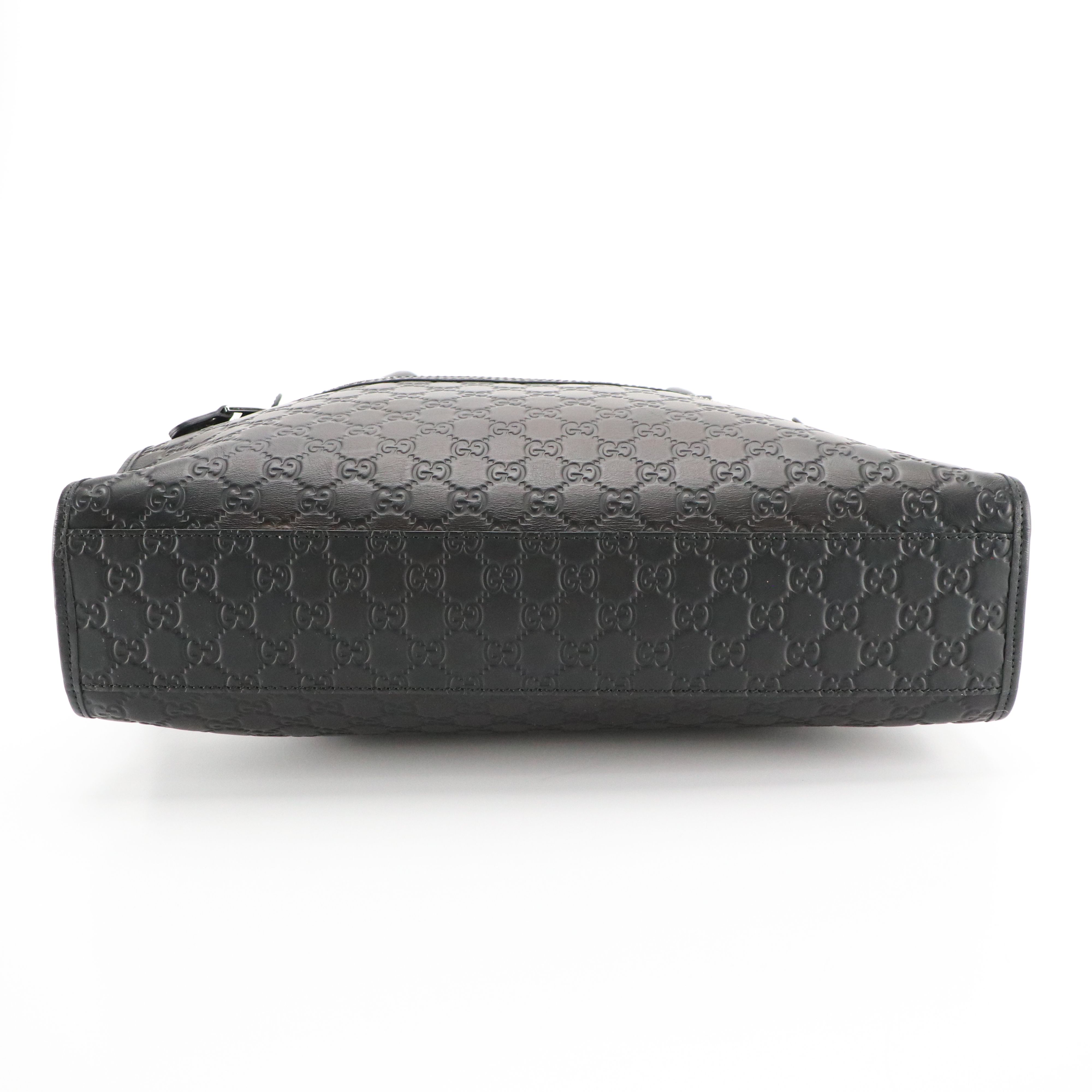 Gucci Web Loop Top Handle Business Tote in Black Guccissima Leather