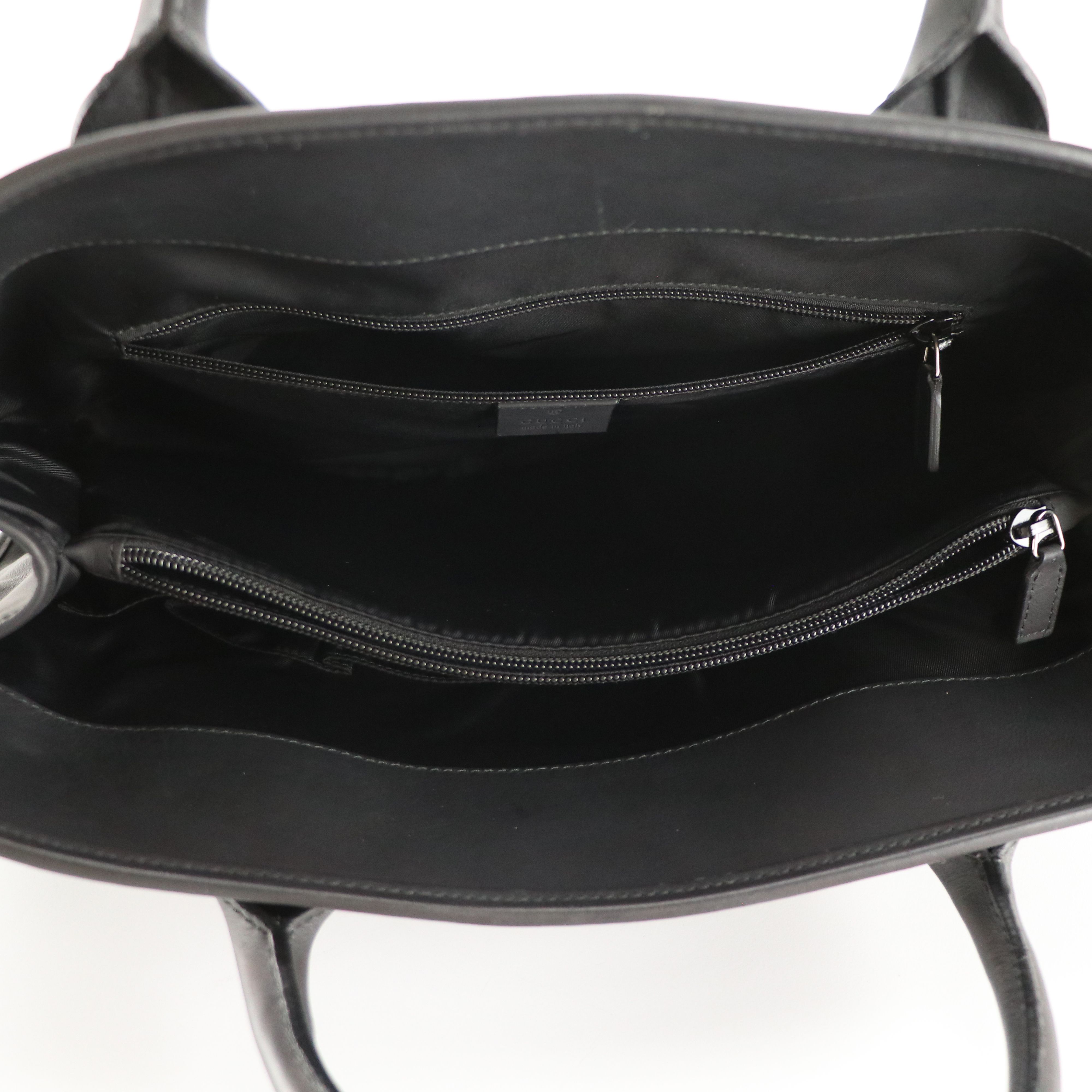 Gucci Web Loop Top Handle Business Tote in Black Guccissima Leather