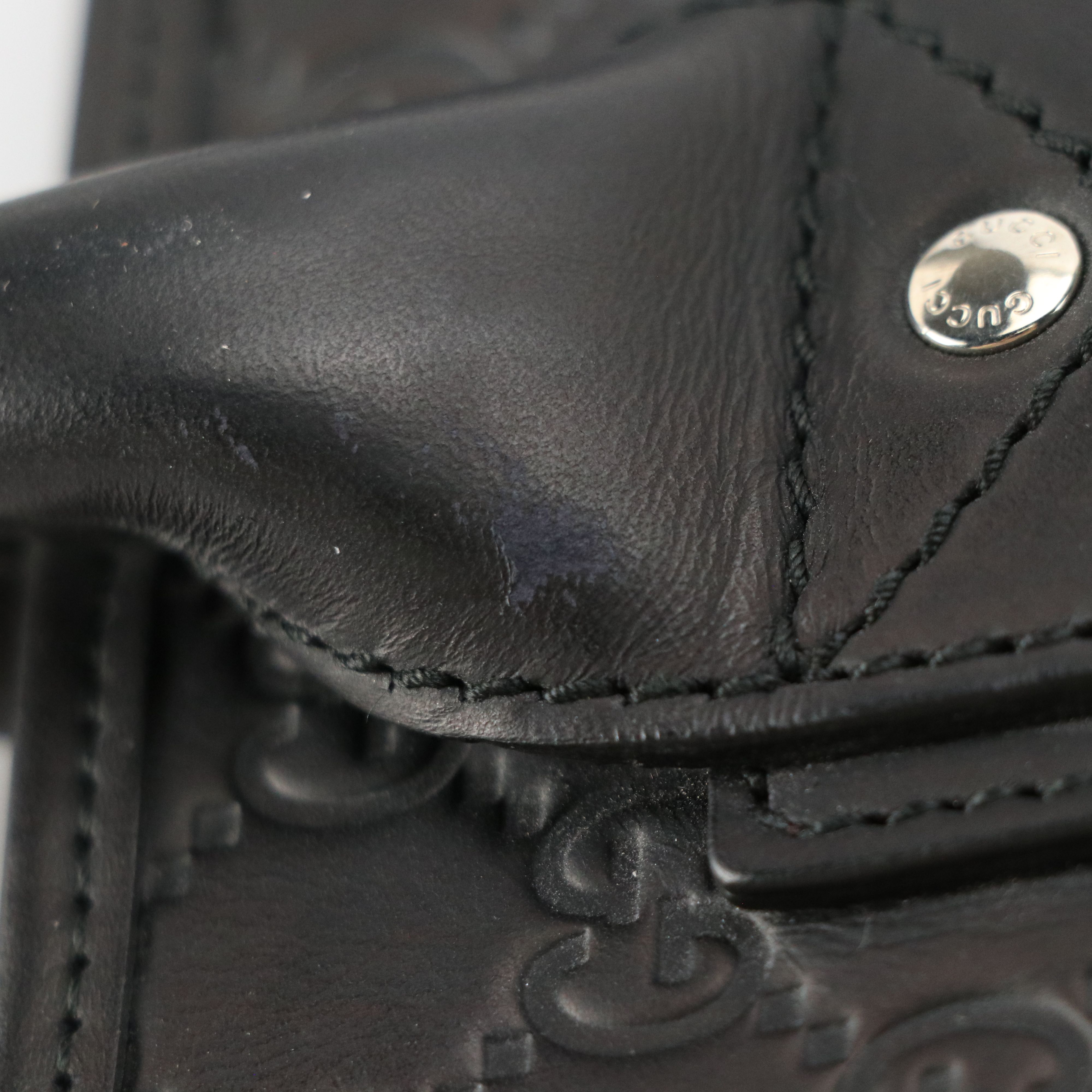 Gucci Web Loop Top Handle Business Tote in Black Guccissima Leather