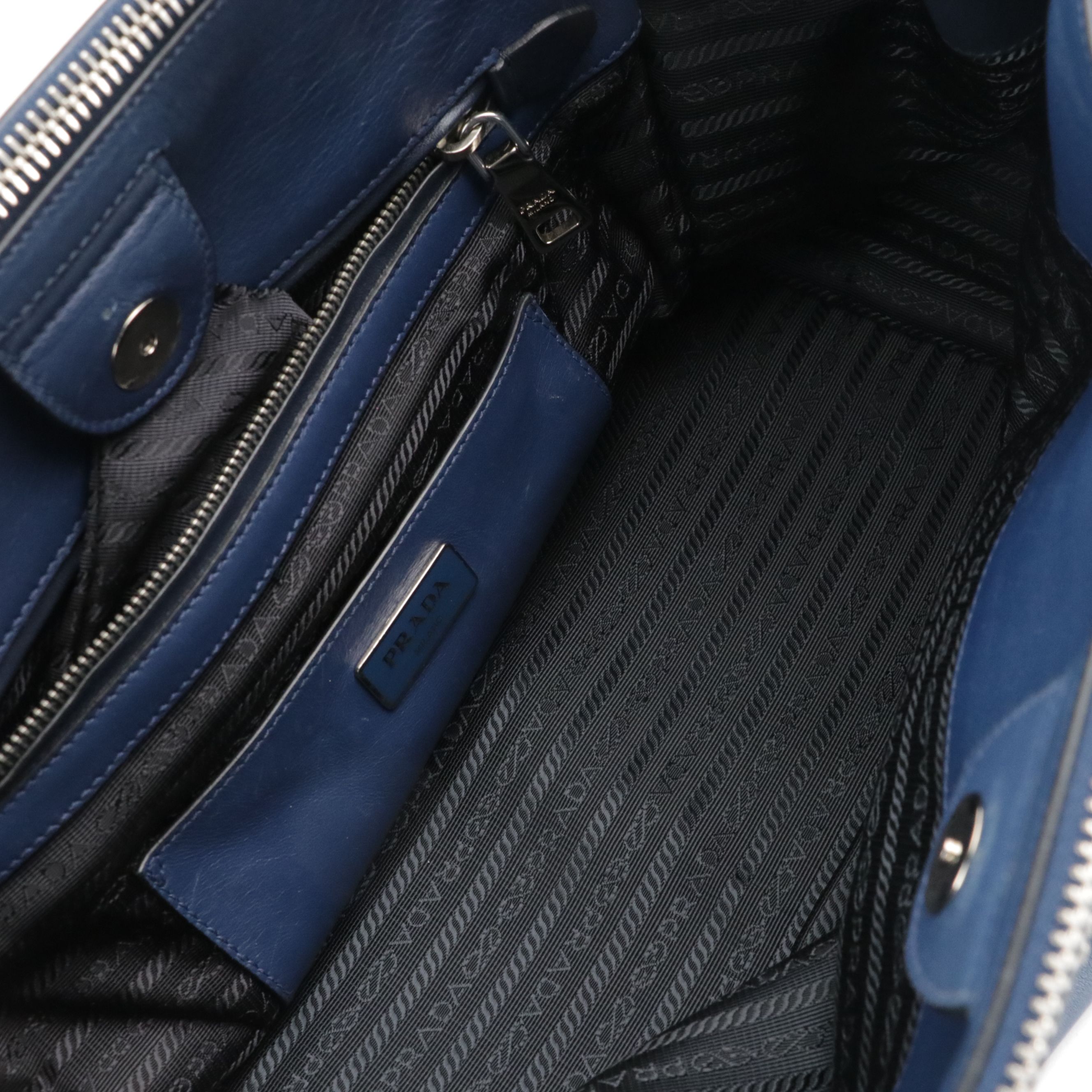 Prada Twin Pocket Two-Way Tote in Bicolor Blue Smooth Calfskin Leather