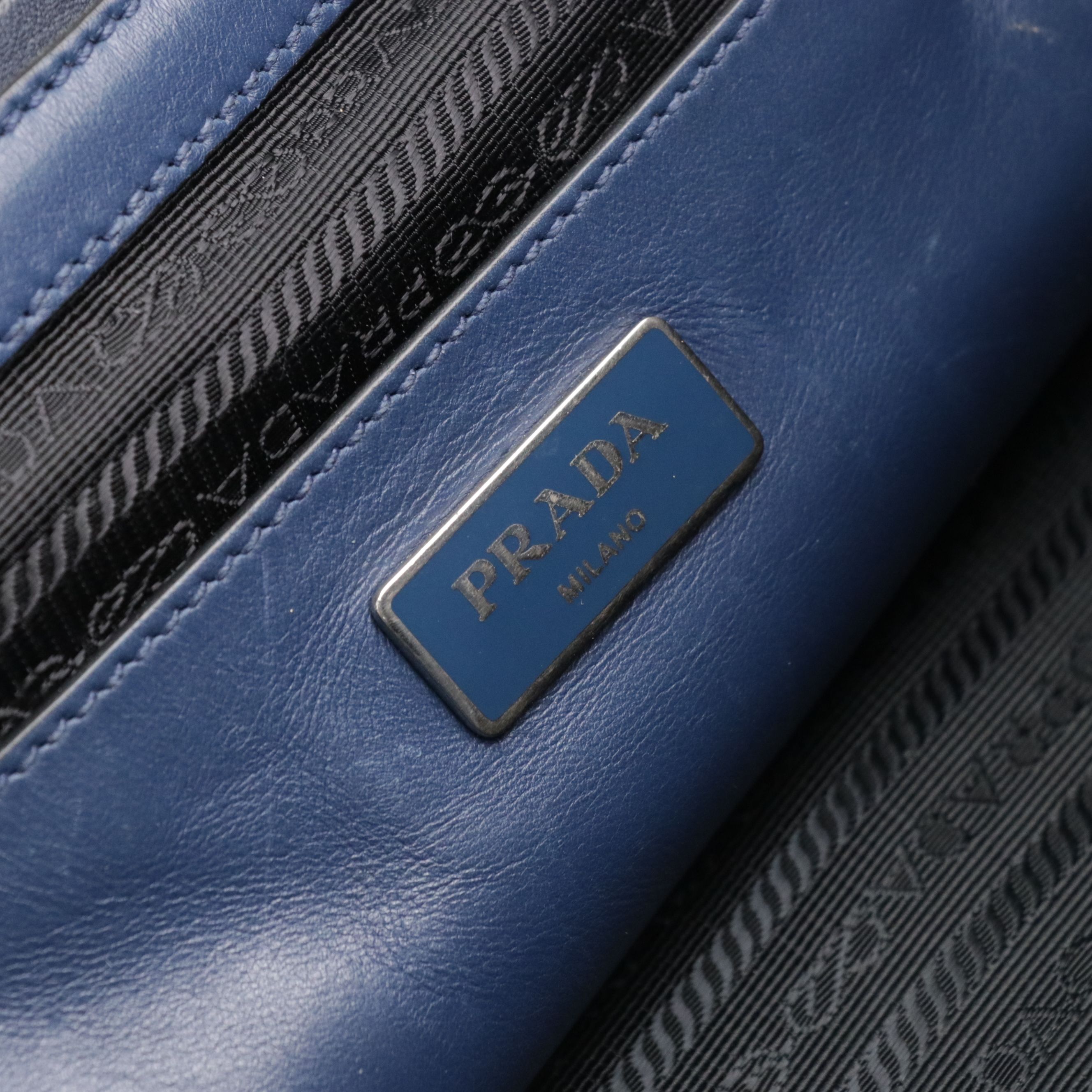 Prada Twin Pocket Two-Way Tote in Bicolor Blue Smooth Calfskin Leather