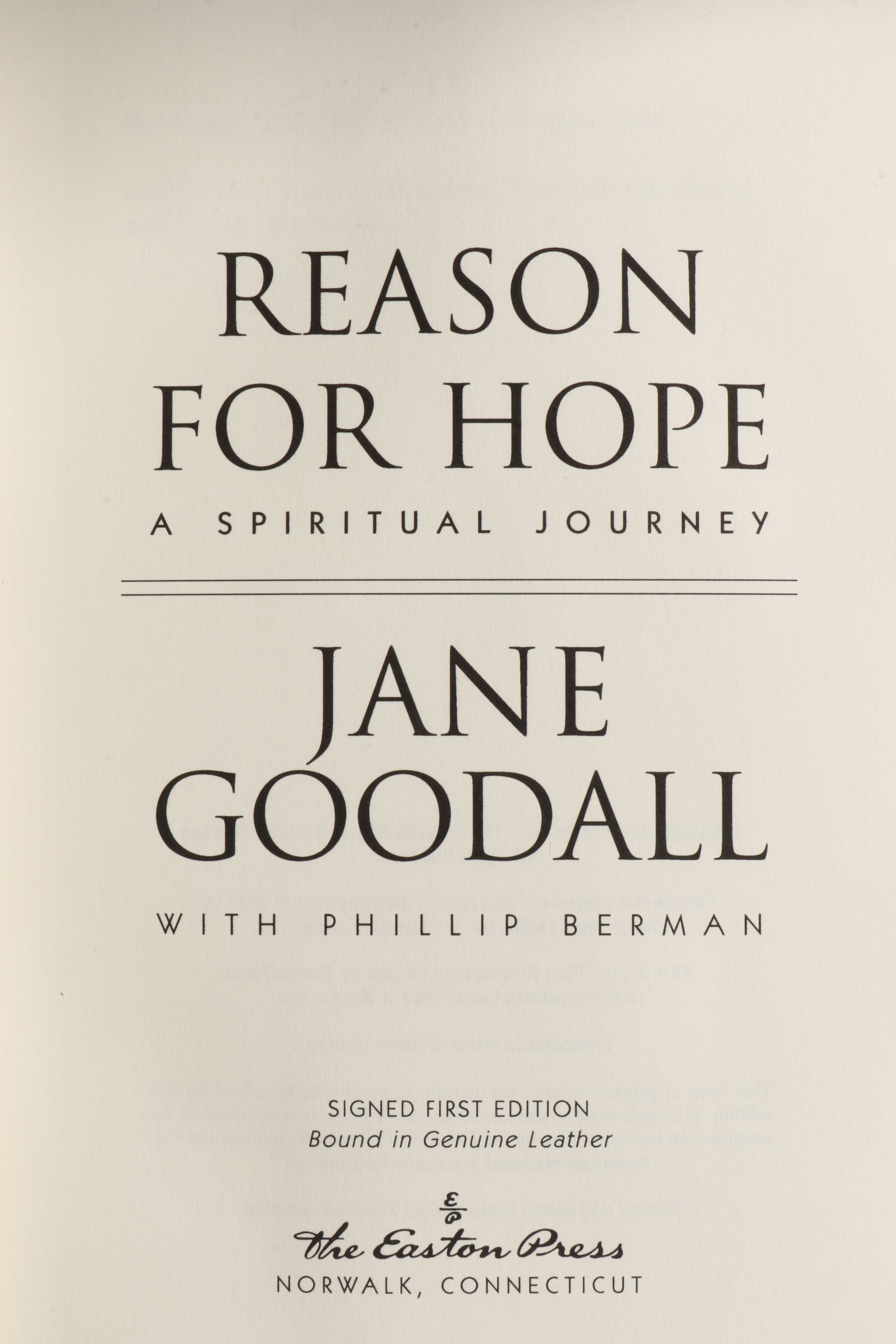 Signed Limited First Edition "Reason for Hope" by Jane Goodall, 1999