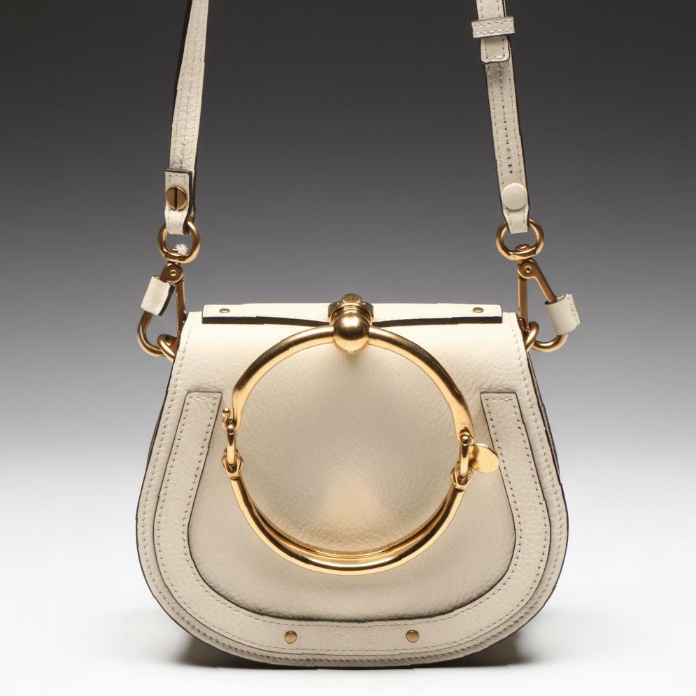 Chloé Small Nile Bracelet Bag in White Leather and Suede