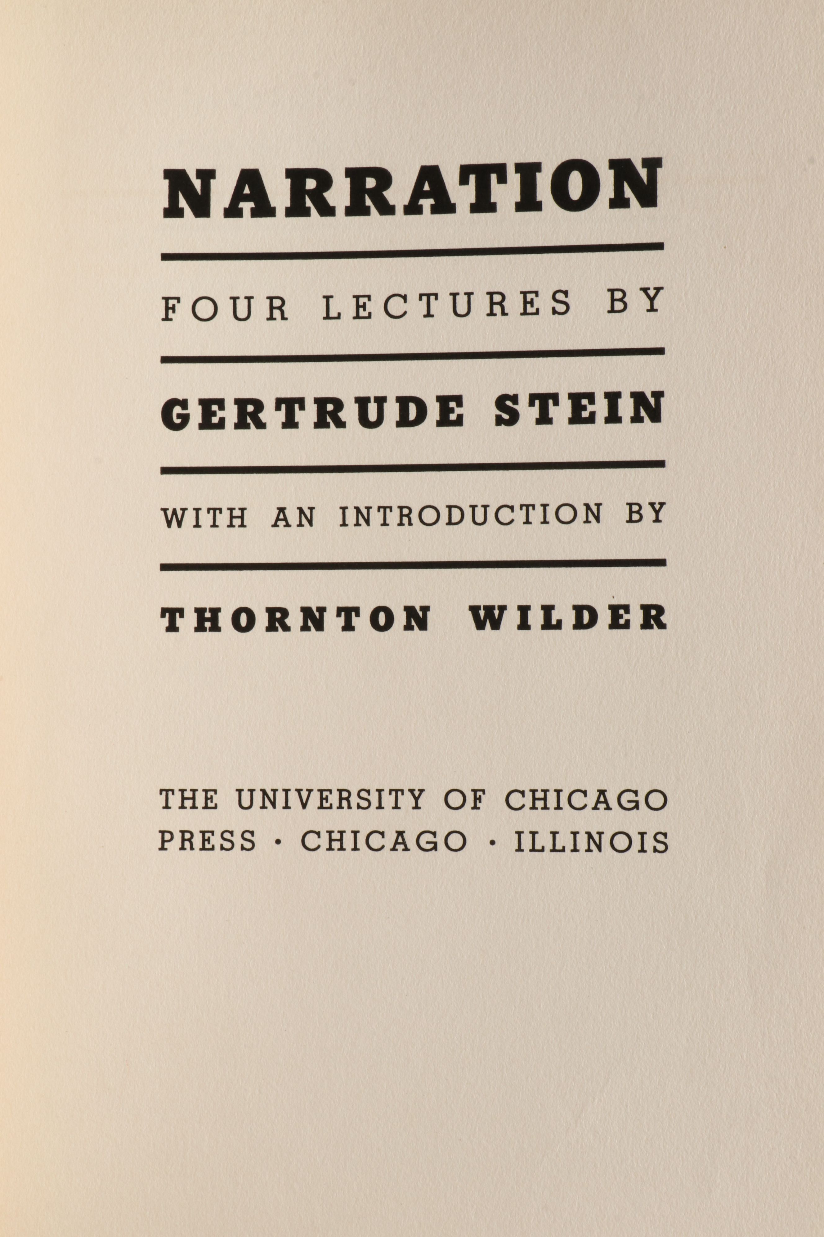 First Edition "Narration: Four Lectures" by Gertrude Stein, 1938
