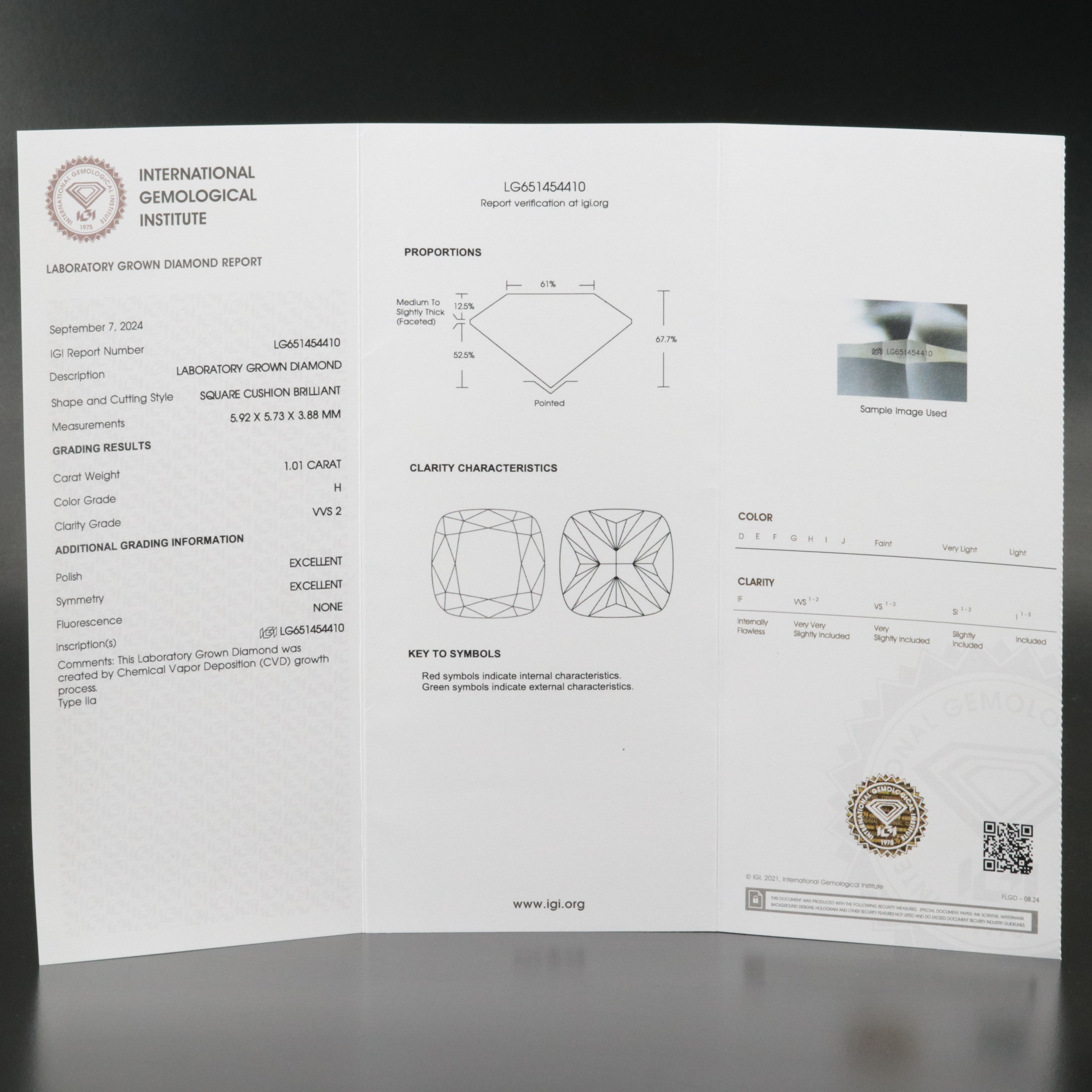 Loose 1.01 CT Lab Grown Diamond with IGI Report