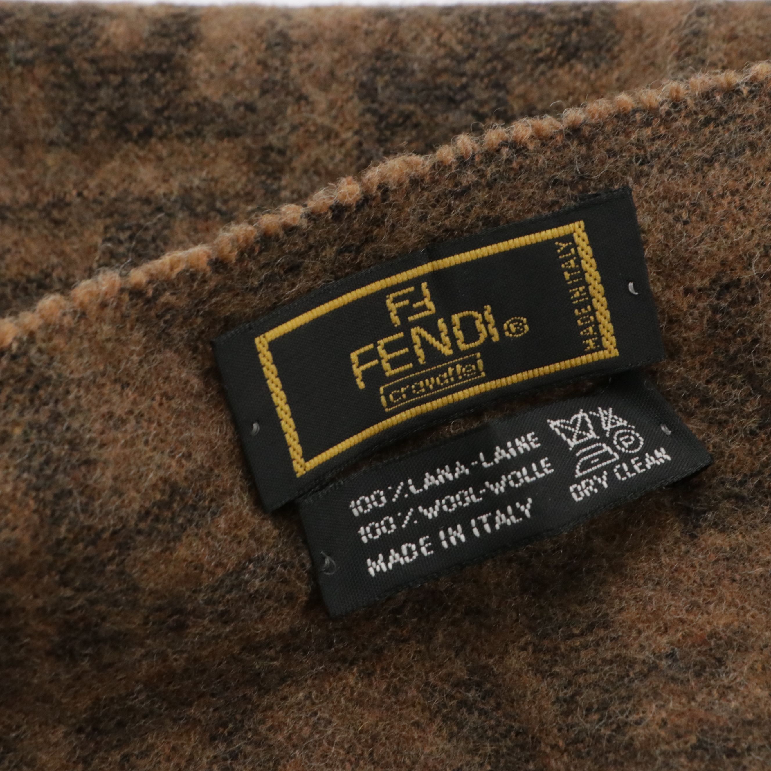 Fendi Vintage Zucca Printed Wool Fringe Scarf