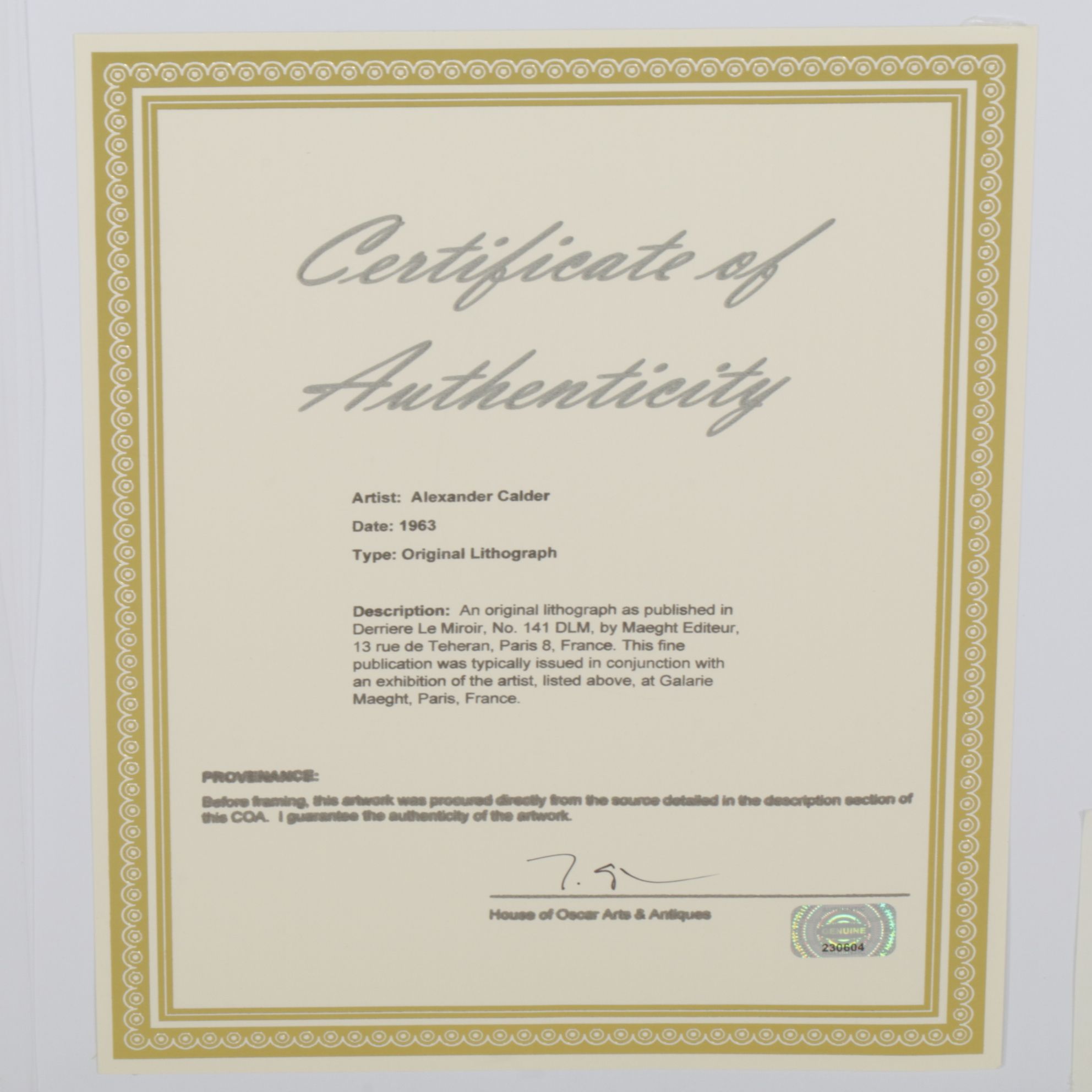 Alexander Calder Double-Page Color Lithograph for "Derrière le Miroir," 1963