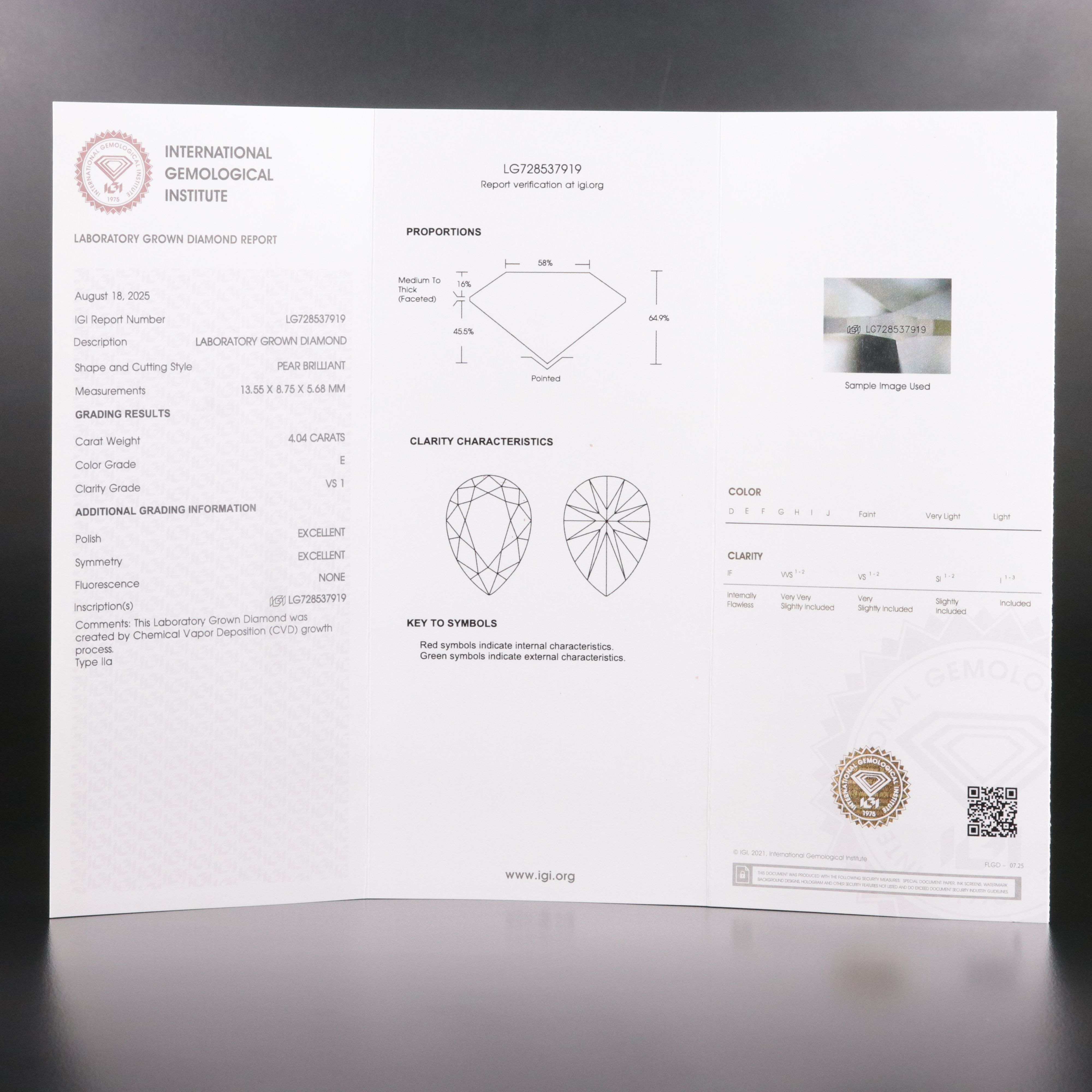 18K 4.38 CTW Lab Grown Diamond Ring with IGI Report