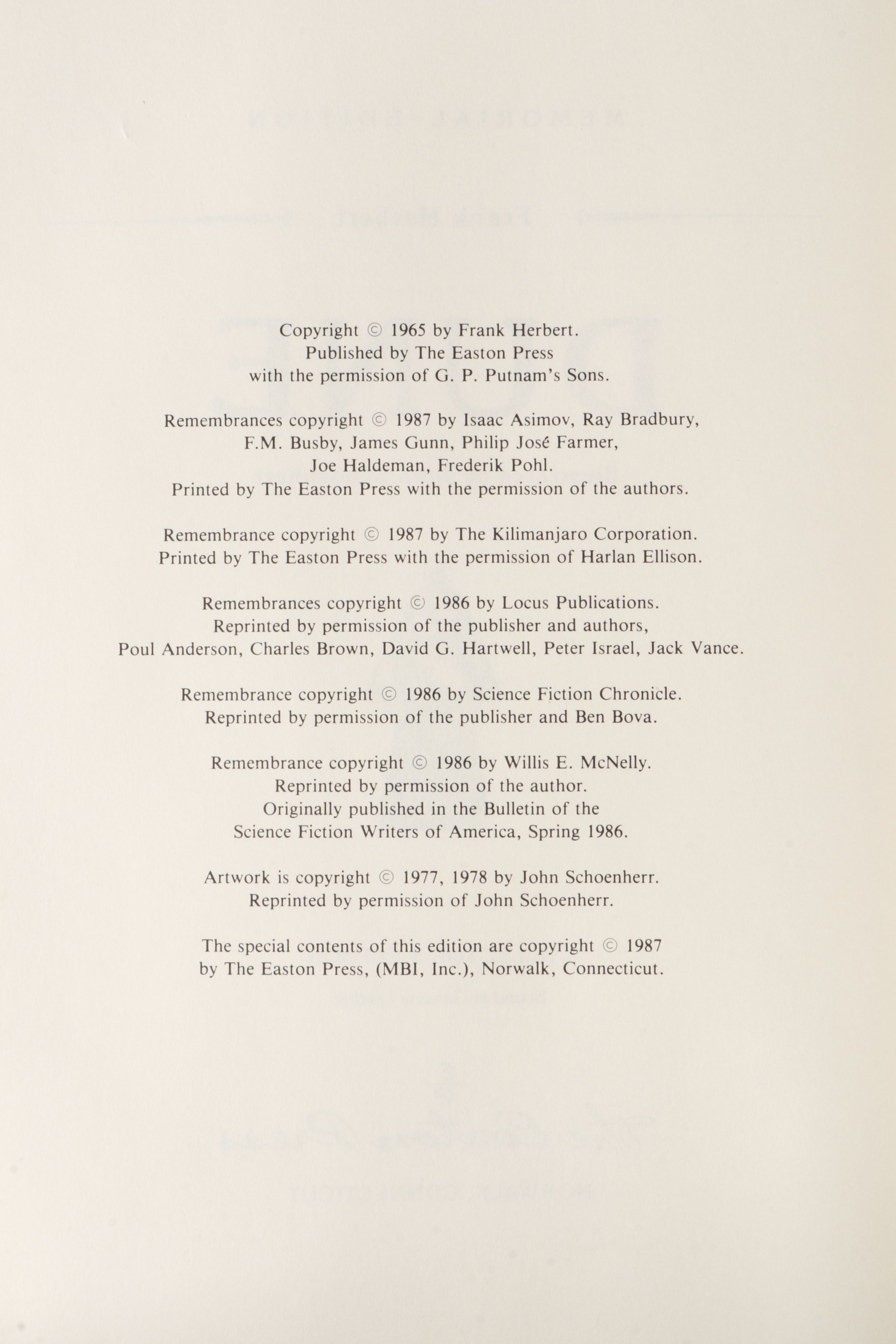 Easton Press Memorial Edition "Dune" by Frank Herbert, 1987