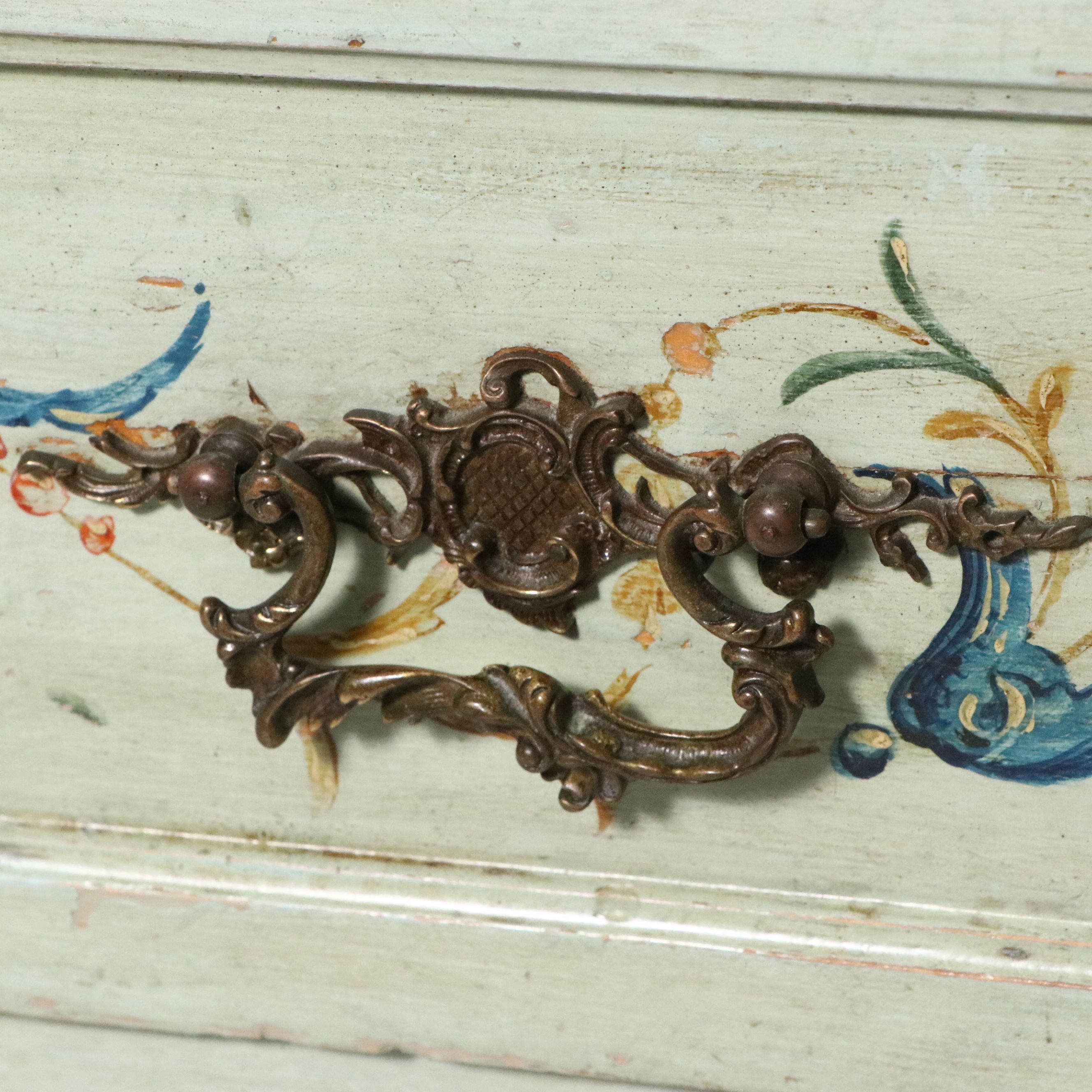 Italian Neoclassical Style Painted Wood and Marble Chest of Drawers, 19th C.