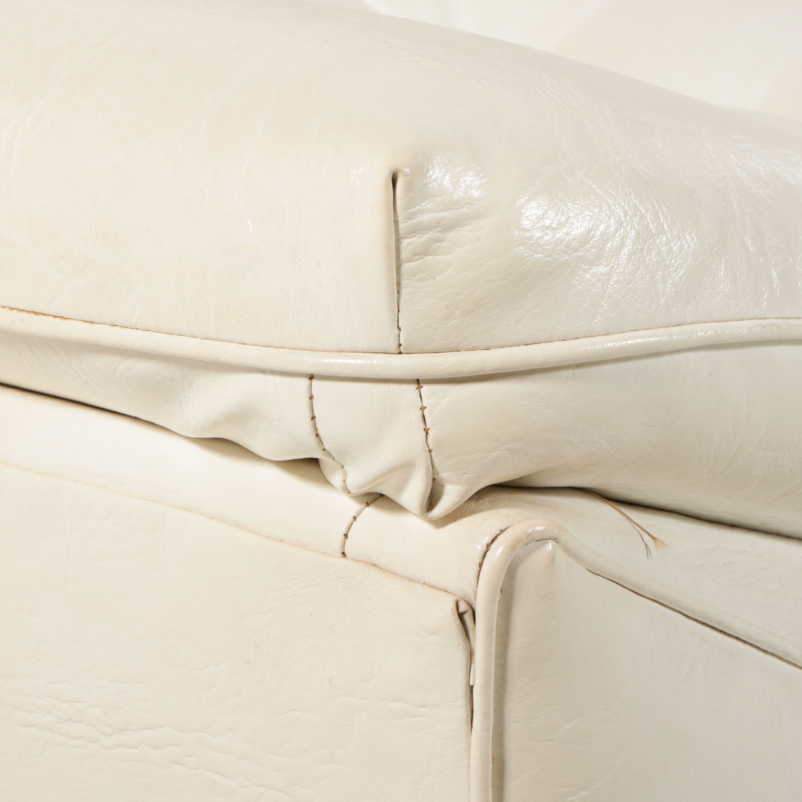 Vintage Mid Century Modern Button-Tufted Faux Leather Sofa