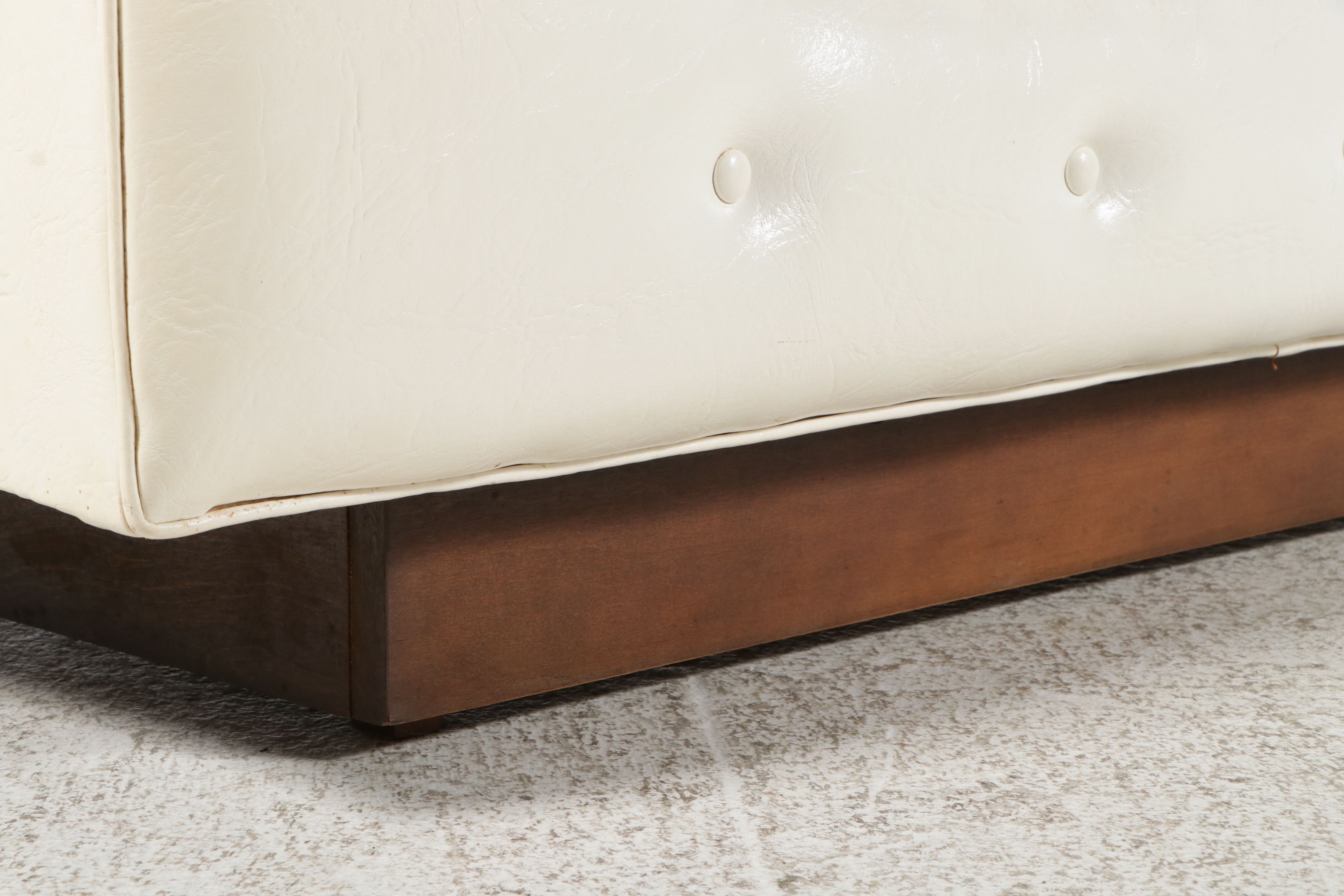 Vintage Mid Century Modern Button-Tufted Faux Leather Sofa