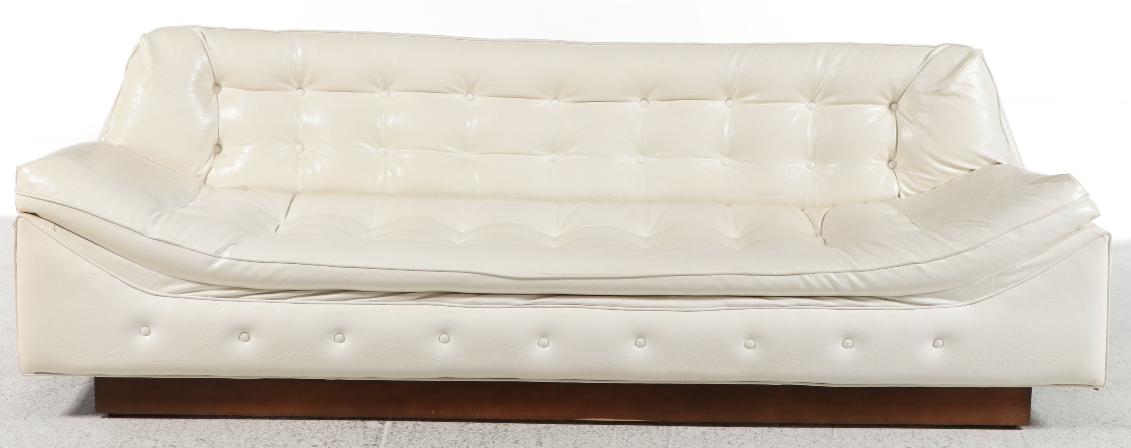 Vintage Mid Century Modern Button-Tufted Faux Leather Sofa