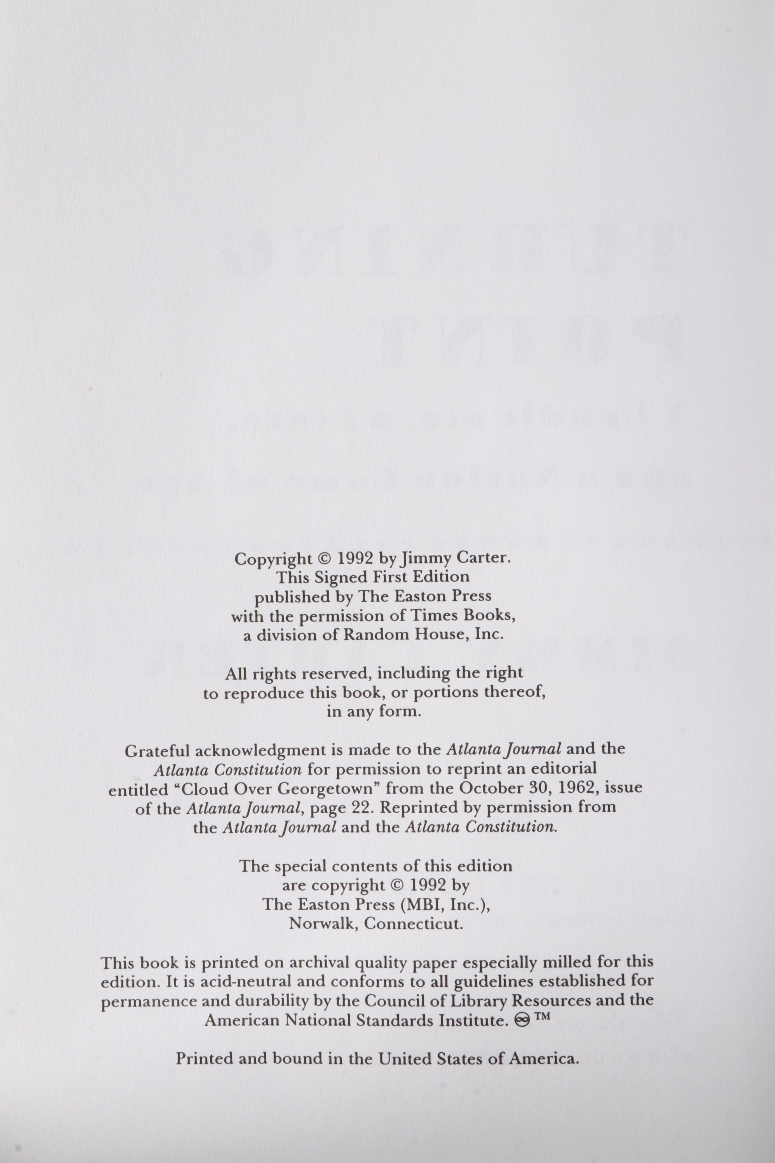 Signed First Edition "Turning Point" by Jimmy Carter, 1992