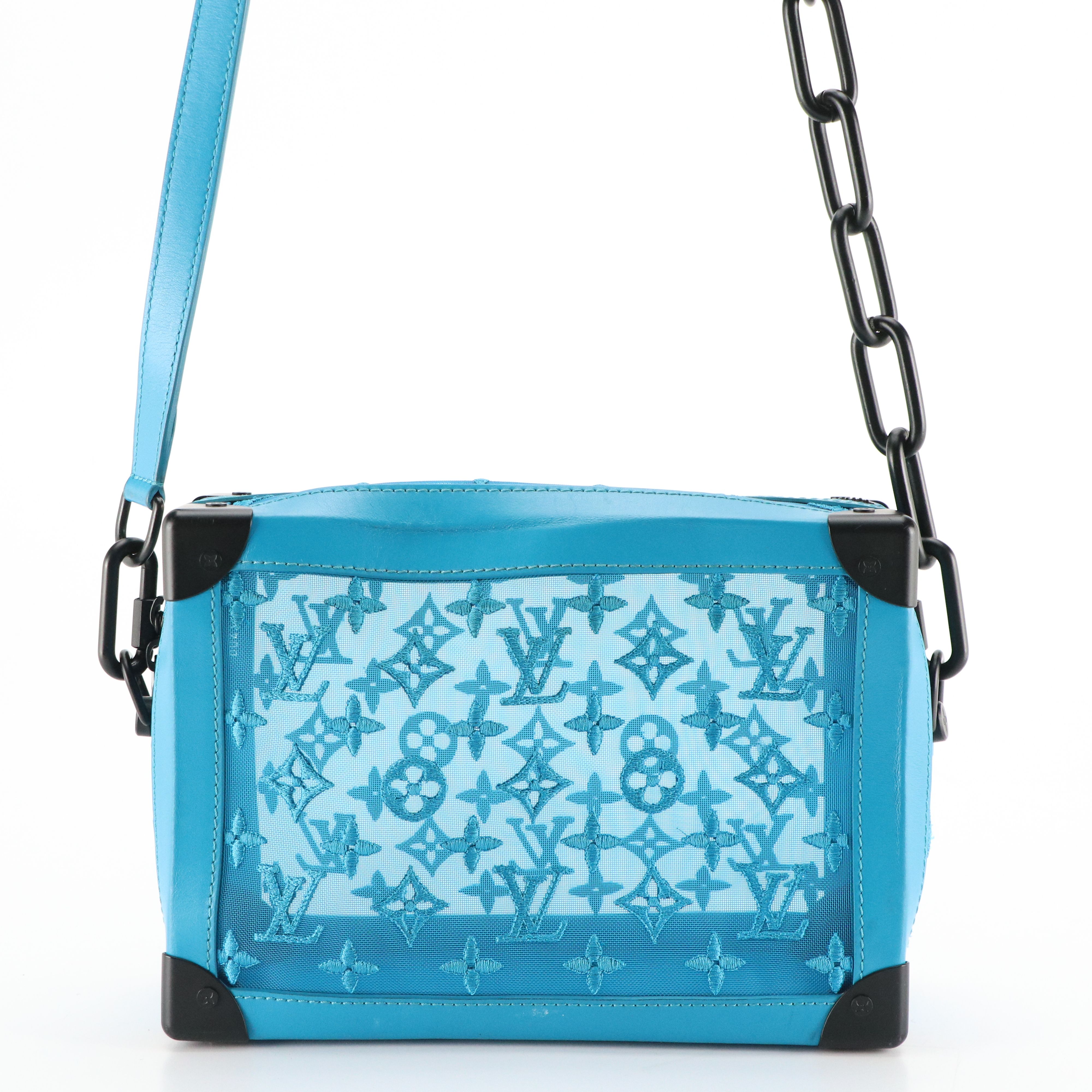 Louis Vuitton Trunk Crossbody Bag in Blue See-Through Monogram Mesh and Leather