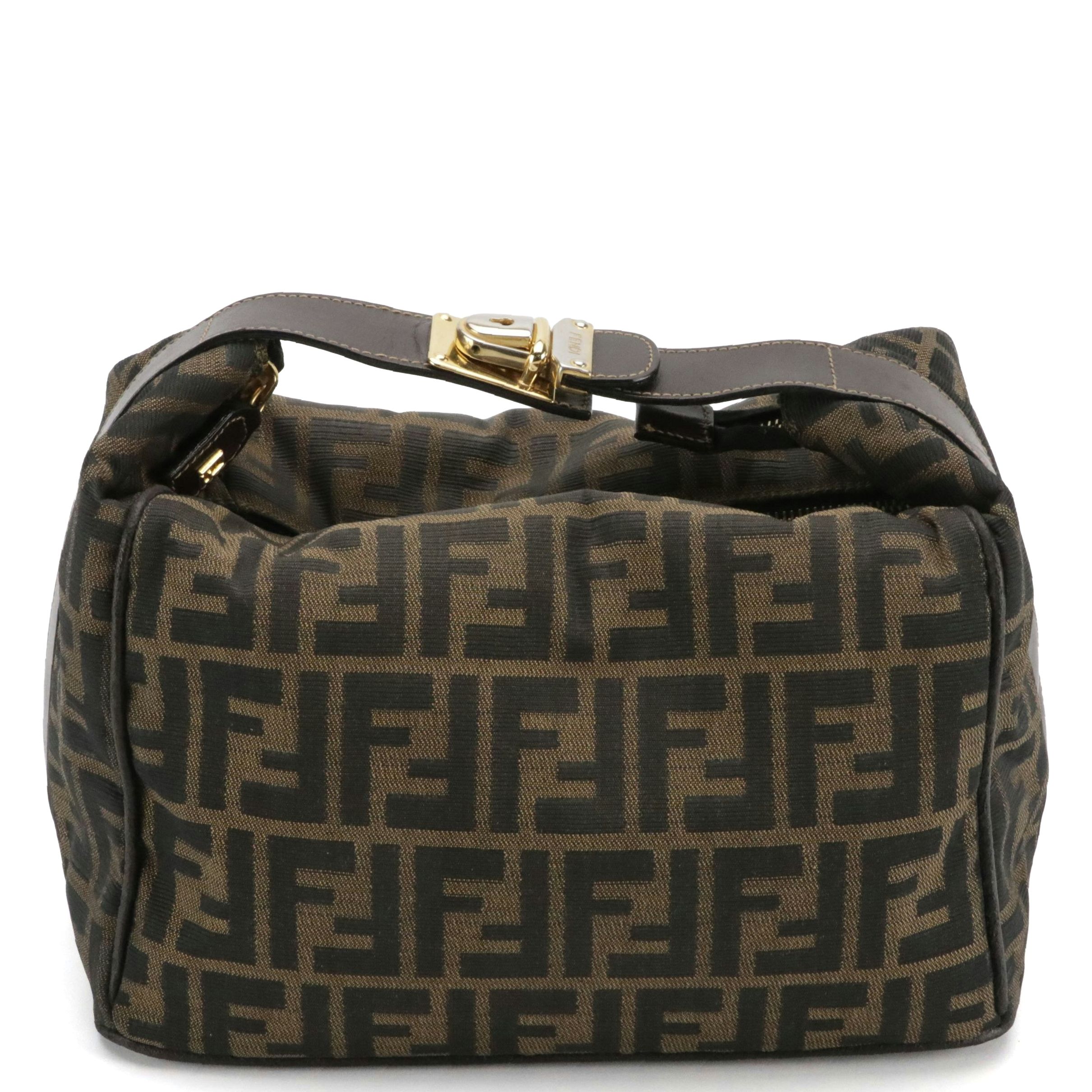 Fendi Locking Top Handle Bag in Zucca Jacquard Canvas and Leather