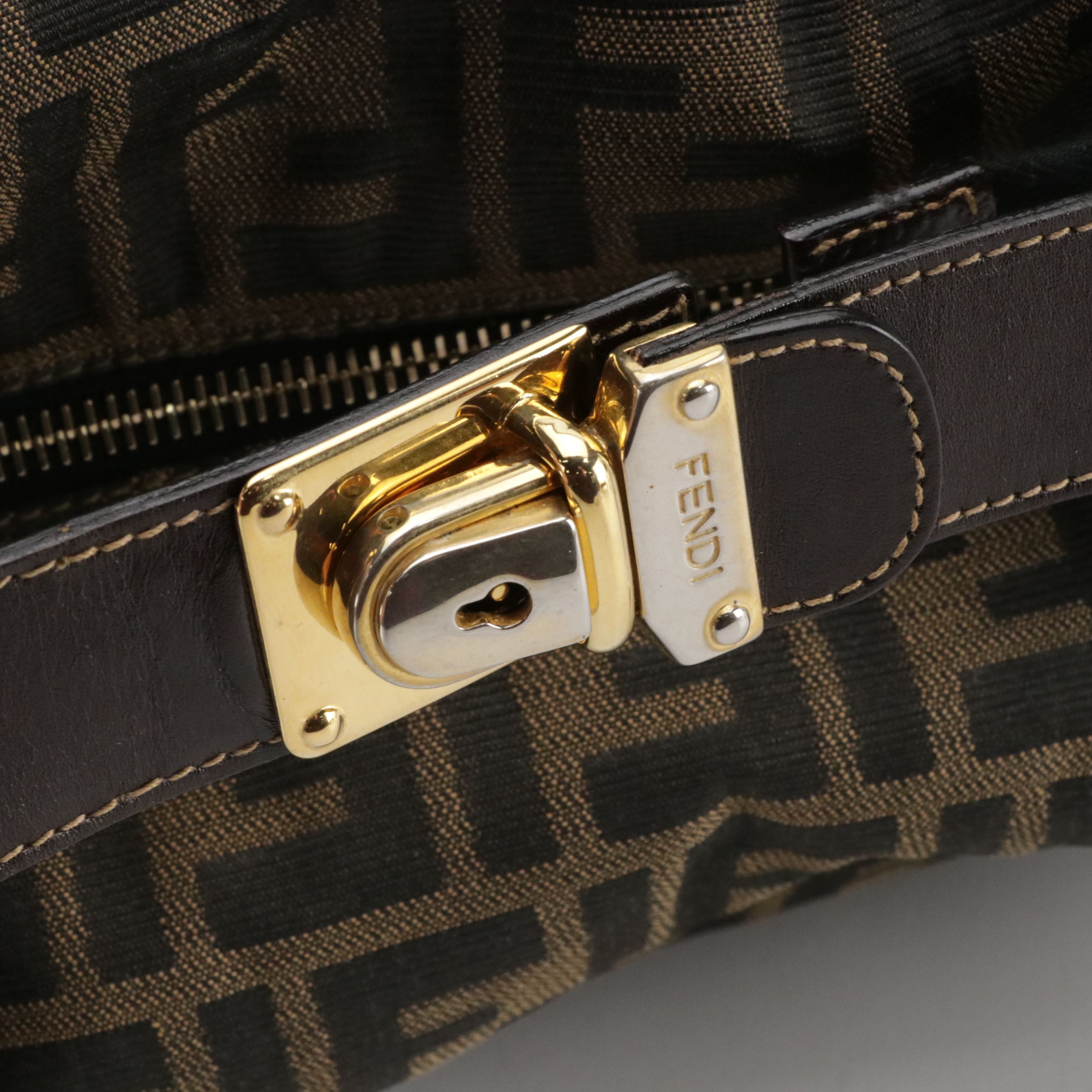 Fendi Locking Top Handle Bag in Zucca Jacquard Canvas and Leather
