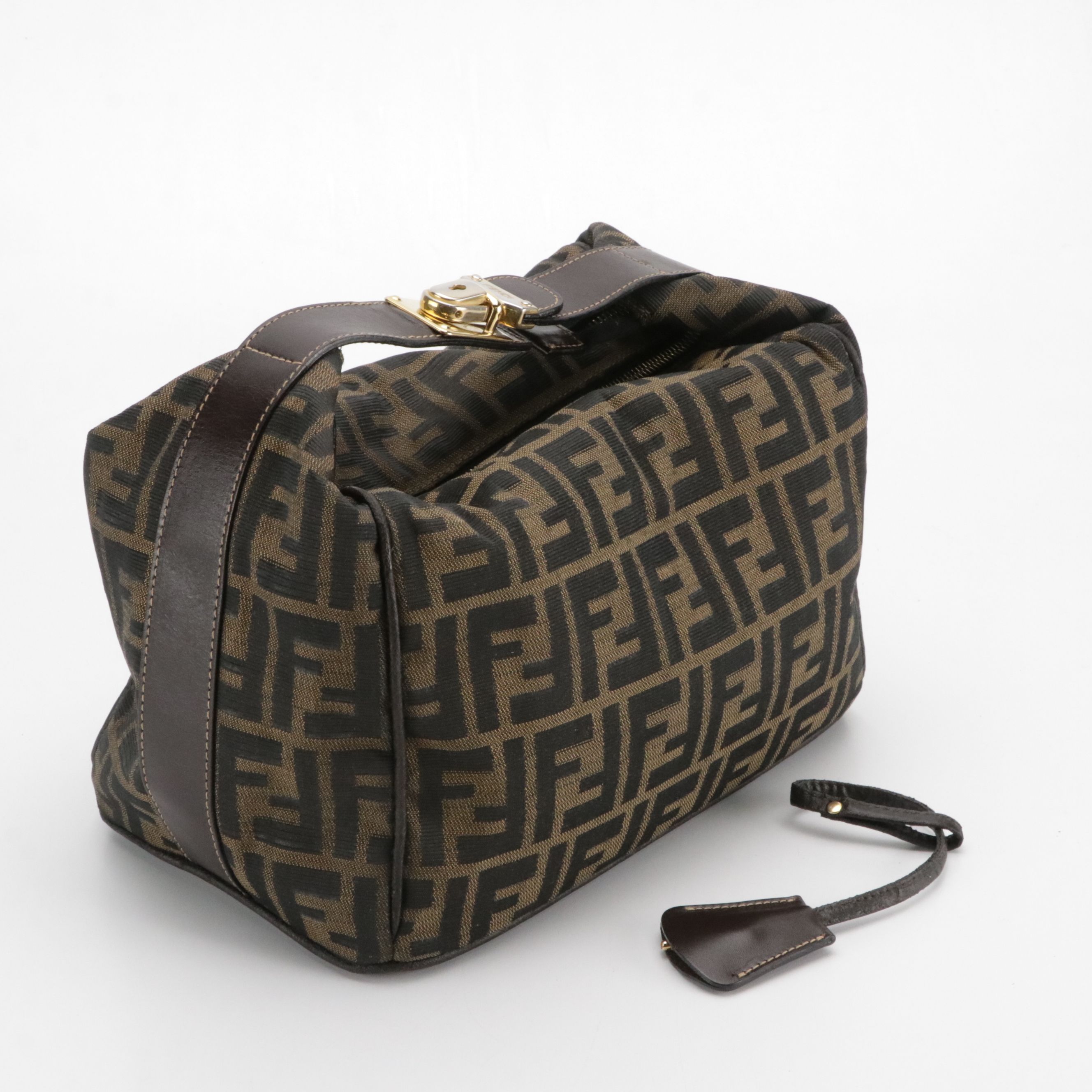 Fendi Locking Top Handle Bag in Zucca Jacquard Canvas and Leather