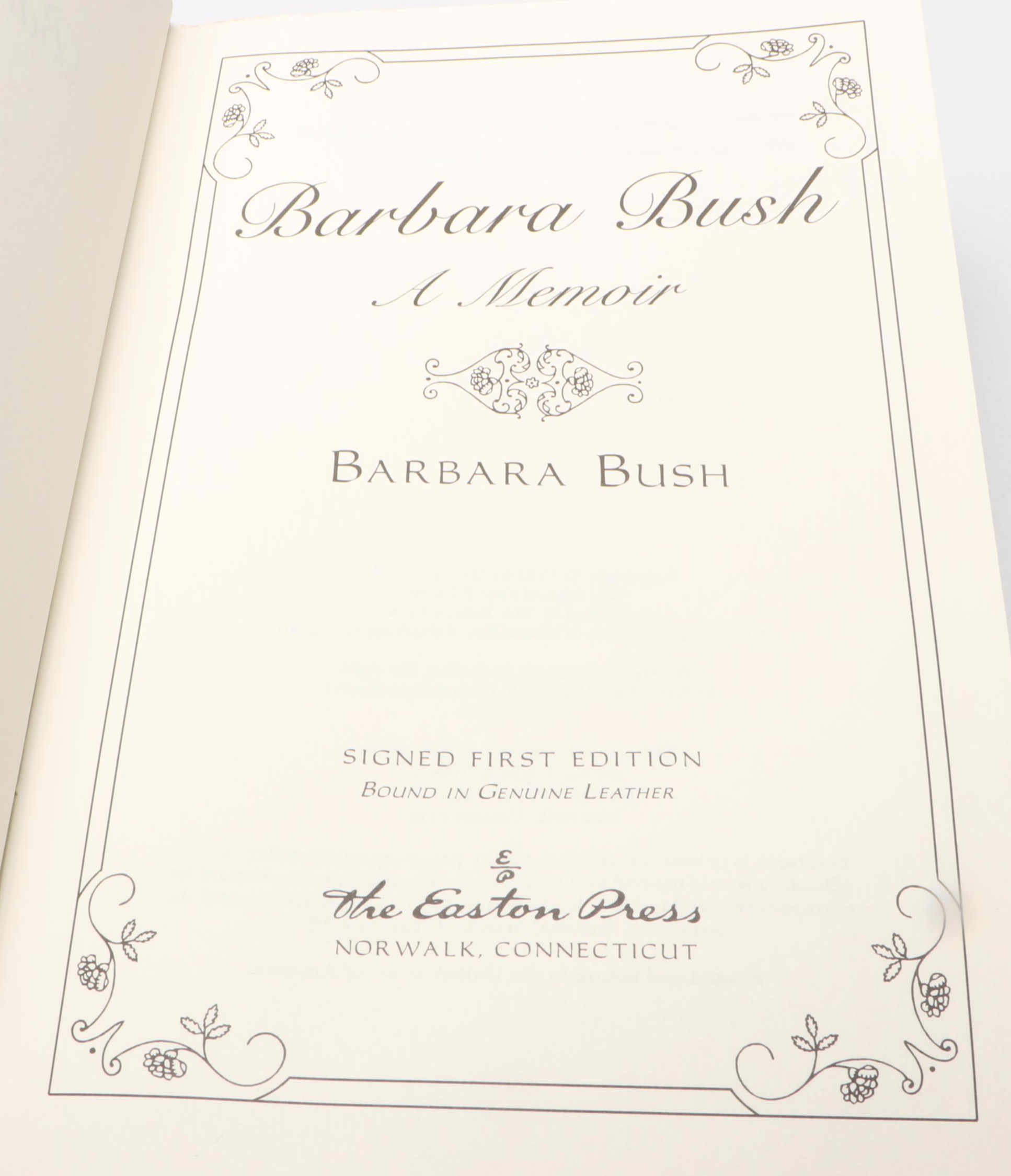 Signed First Edition "Barbara Bush: A Memoir" by Barbara Bush, 1994
