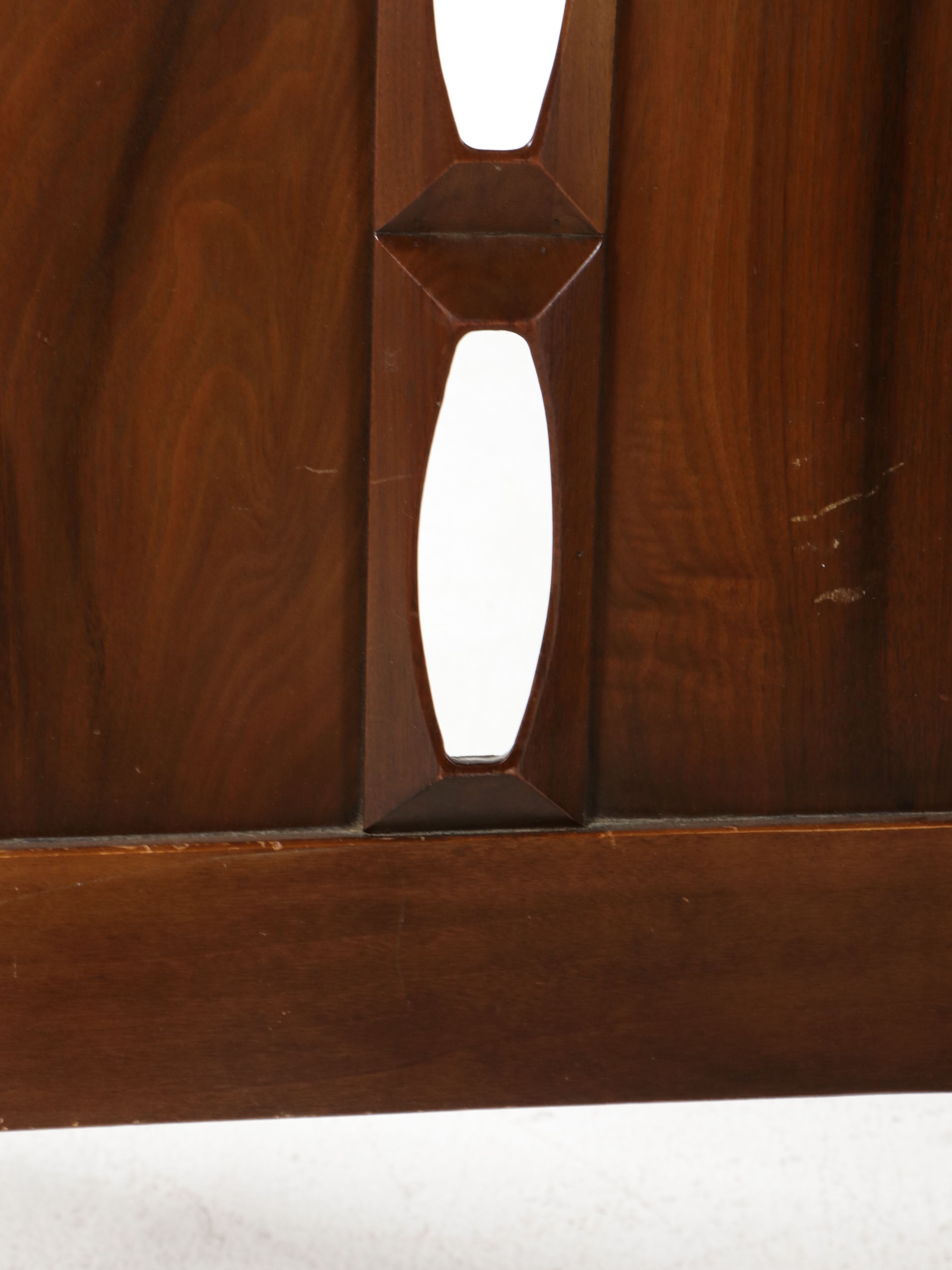 Mid Century Modern Sculpted Walnut Queen Headboard with Nightstand