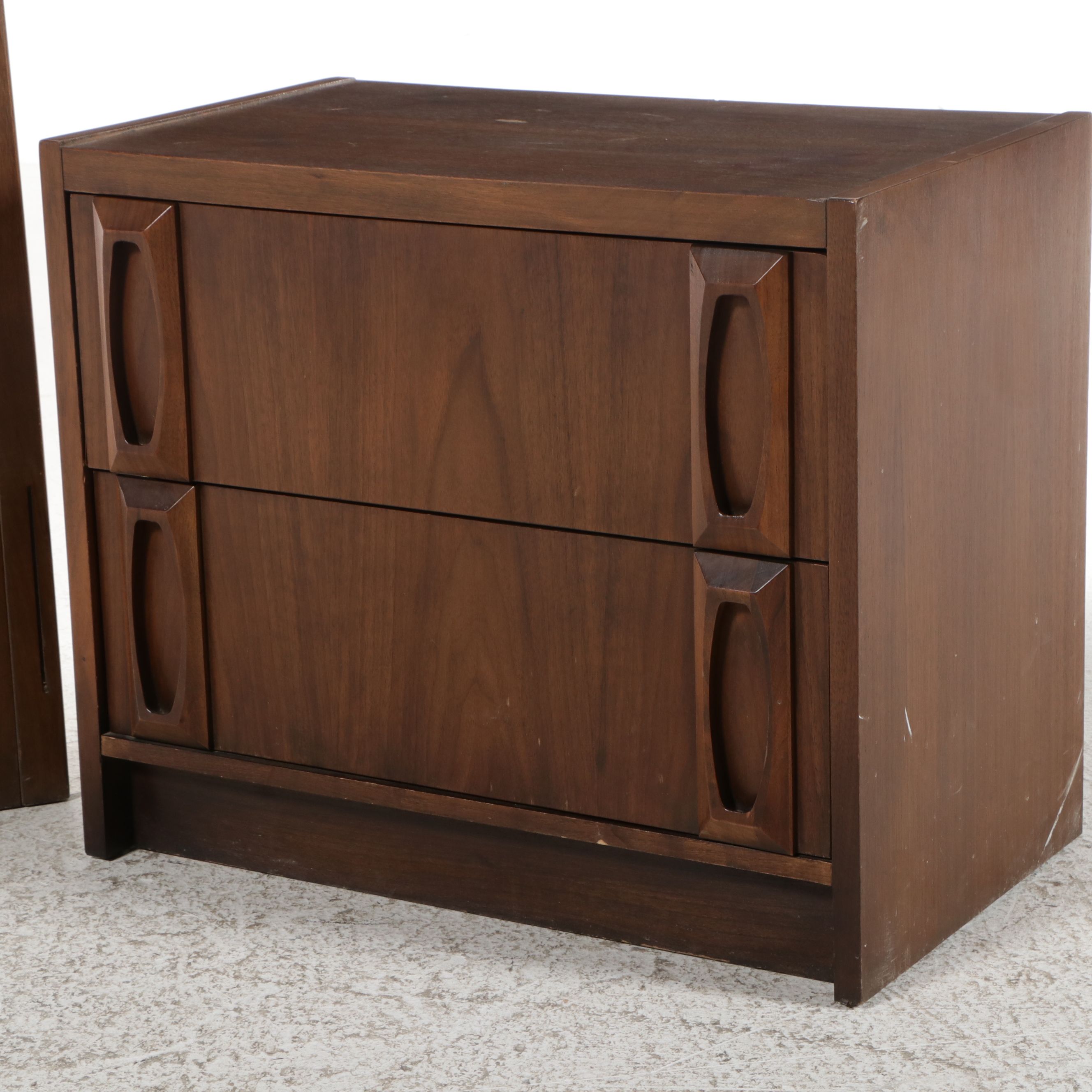 Mid Century Modern Sculpted Walnut Queen Headboard with Nightstand