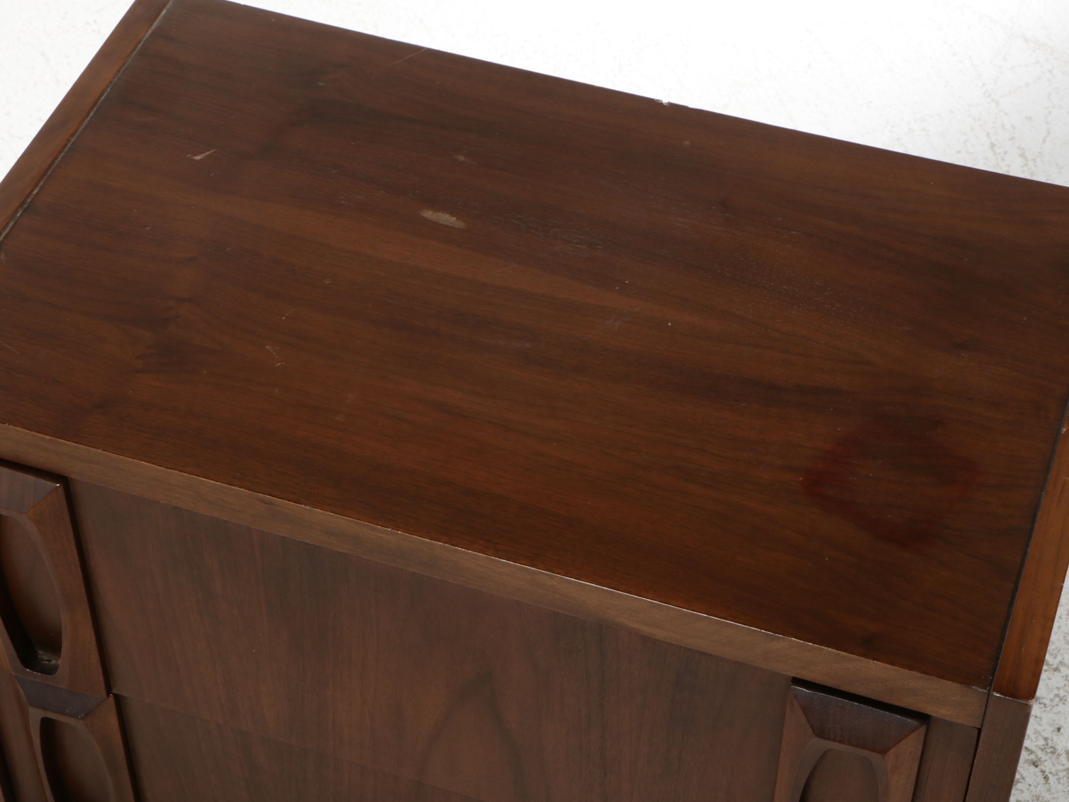 Mid Century Modern Sculpted Walnut Queen Headboard with Nightstand