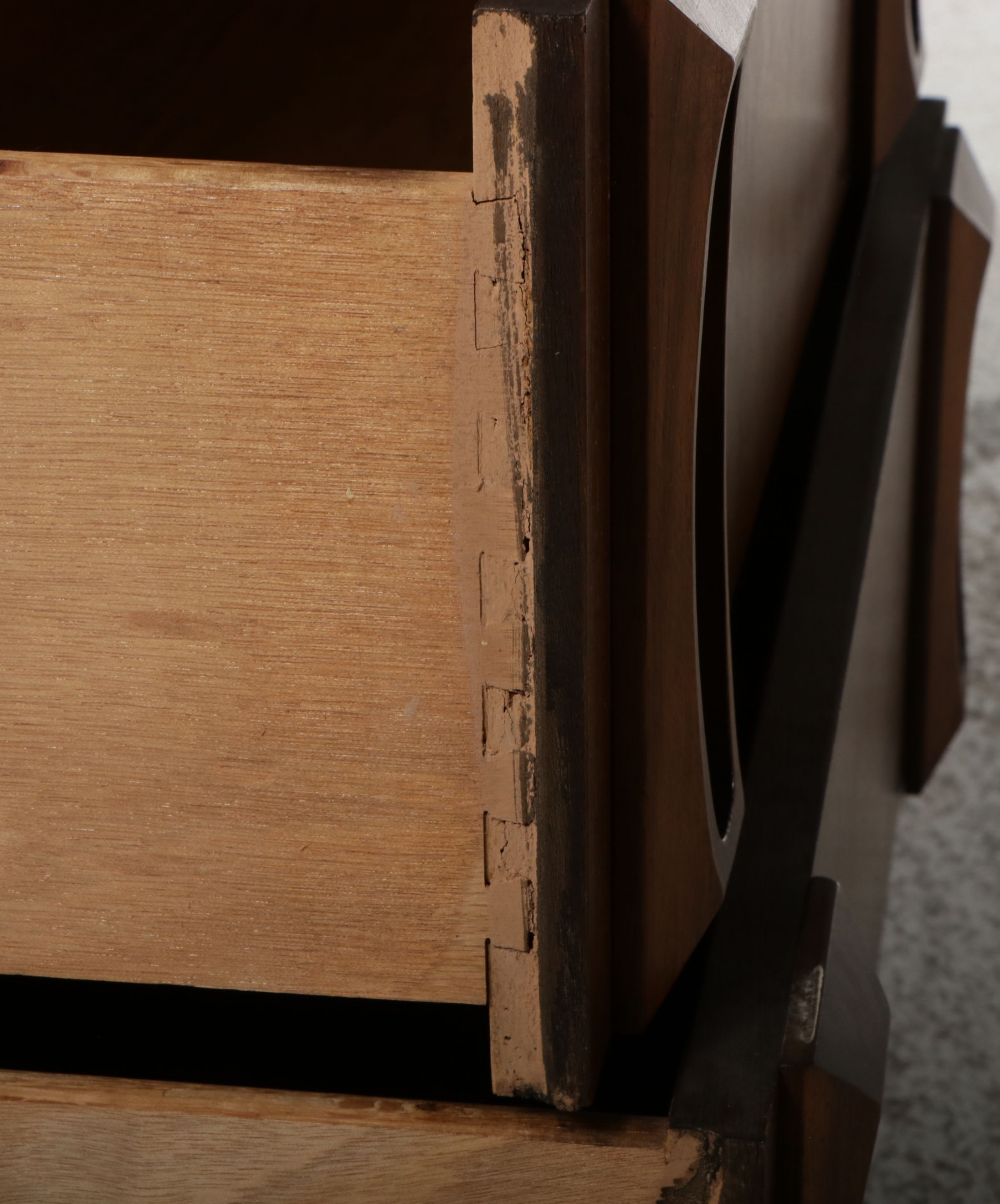 Mid Century Modern Sculpted Walnut Queen Headboard with Nightstand